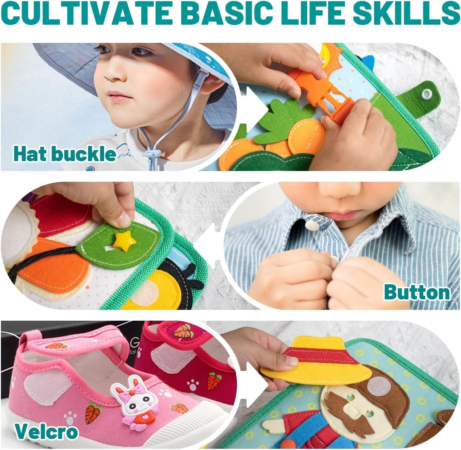 Kukelen Montessori Busy Book for Toddlers3-6, Felt Quiet Book & Busy Board for Preschool Learning, Fine Motor Skills & Sensory Play, Educational Travel Toy and Kids &ndash; Farm Animals Theme image number 2