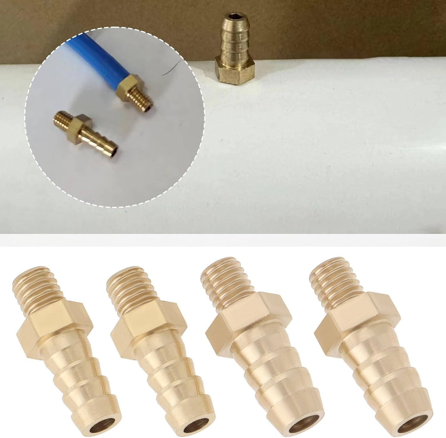 LT Easiyl 4PCS Brass Barb Hose Tail Connector Metric M5X0.8-5Mm and M5X0.8-6Mm for Pond Pool Hose Pipe Adapters Hose Barb Tail Connector Male Thread Pipe Fitting Gold image number 2