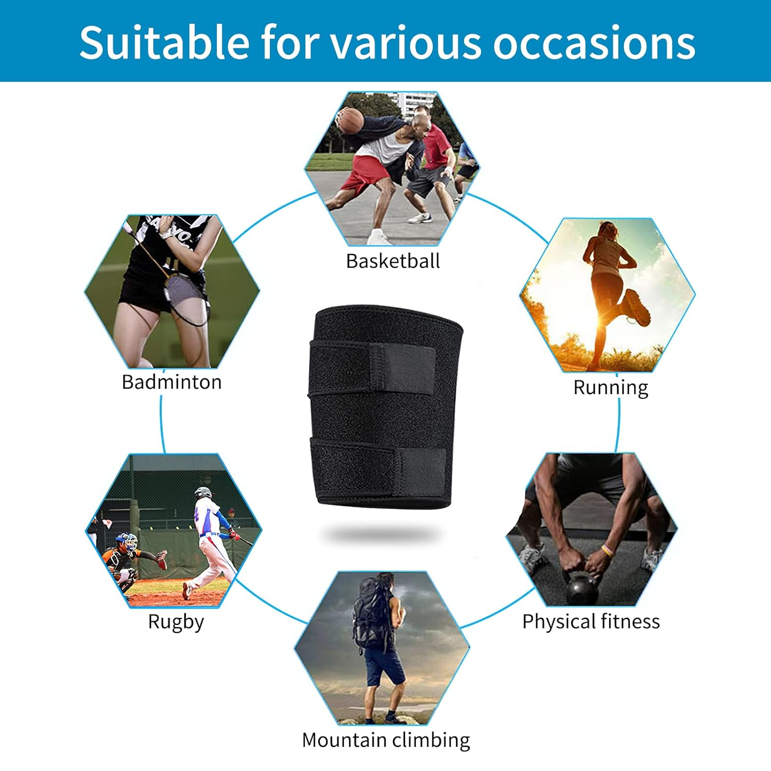 VIPMOON Thigh Brace, 2 Pack Sports Thigh Brace, Thigh Compression Sleeves, Lightweight, Breathable, Left/Right Unisex, Firmly Fixed Thigh, Reduce Impact, Non-Slip, Hand Washable image number 3