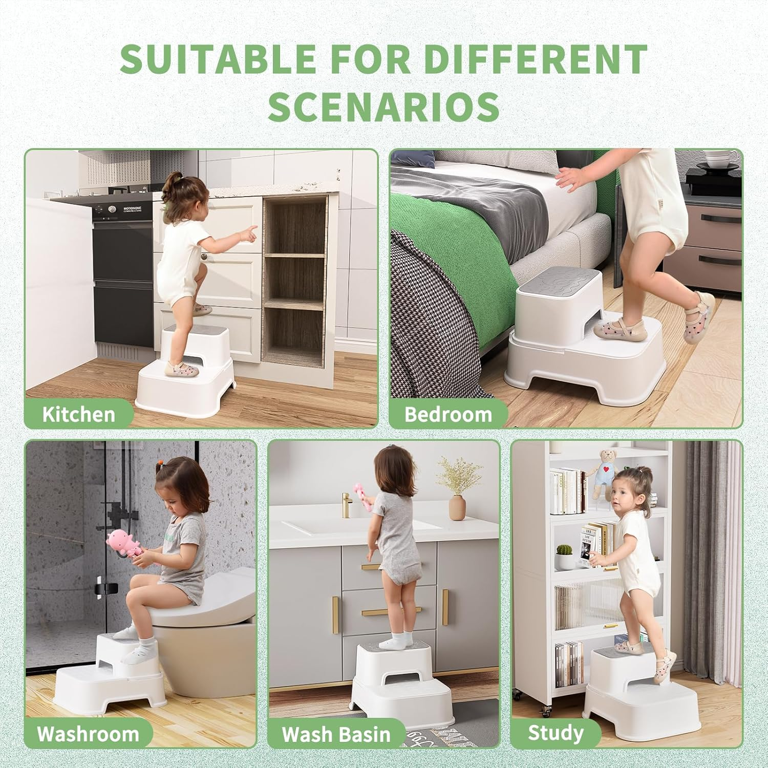 Mangohood Step Stools for Kids - Double up Toddlers Stool Multifunctional Toilet Stepping Stool for Kids Anti-Slip Step Stool for Bathroom Sink, Potty Training, Kitchen (White-1Pack)