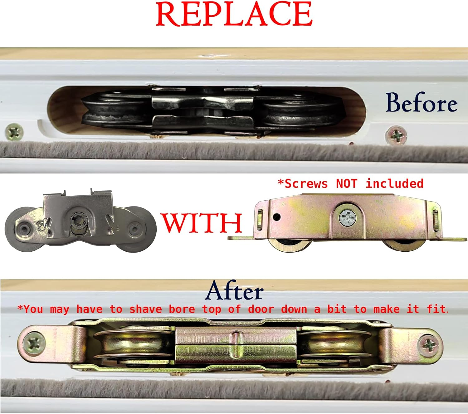 Sliding Patio Door Roller Assembly for Truth Part #31761A, Jeld Wen, Milgard, Marvin, Peachtree, Caradco, 1-1/4" Steel Ball Bearing, Side Adjustable, 2 Pack image number 5