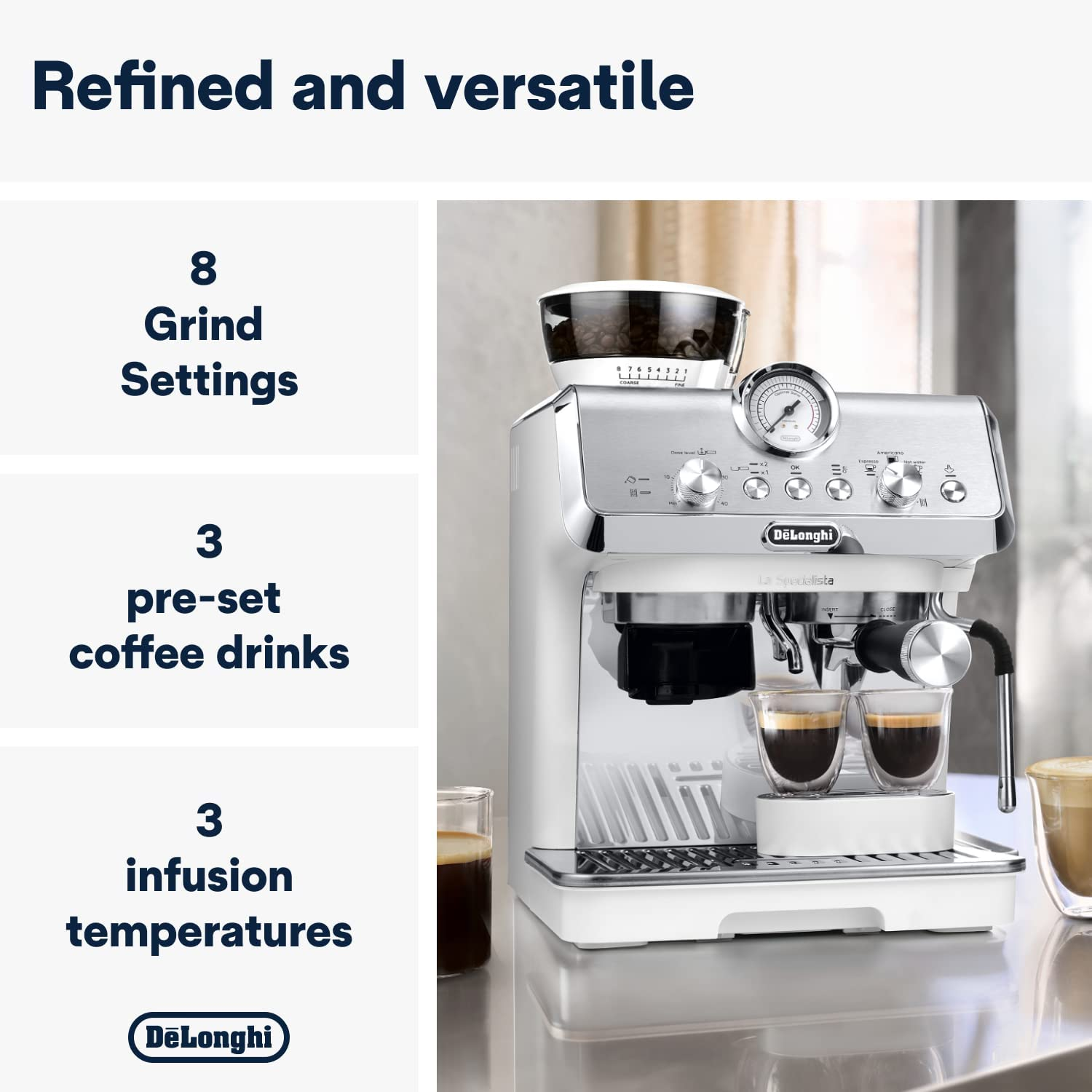 De'Longhi La Specialista Arte EC9155.W, Manual Espresso Coffee Machine, Compact Design, Barista Tools, Manual Milk Texturing, White image number 6