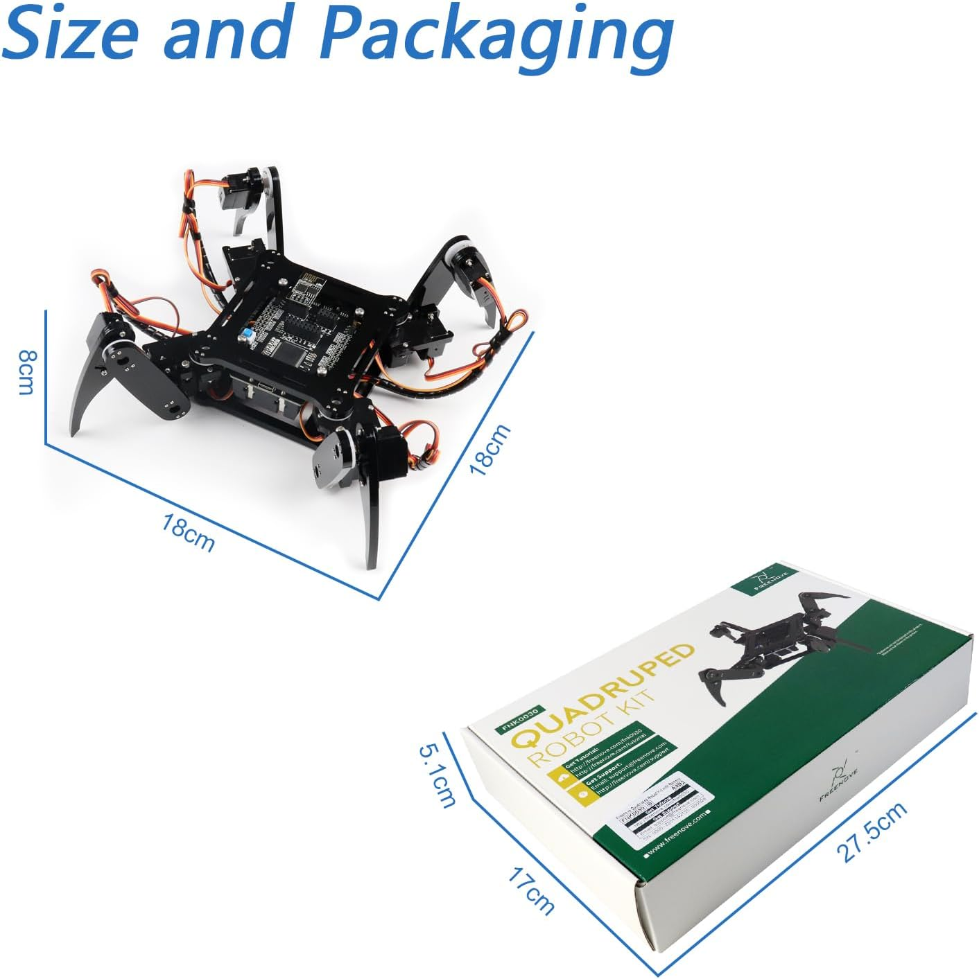 Freenove Quadruped Robot Kit (Compatible with Arduino IDE), Walking Crawling Twisting, App Remote Control, Servo STEM Project