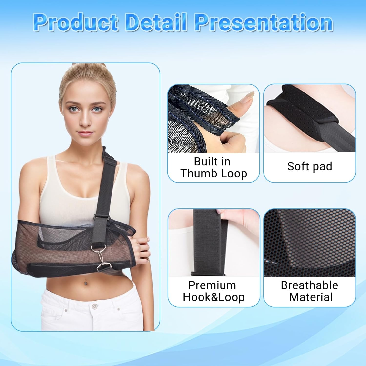 Arm Sling for Shower Men and Women,Breathable Mesh Shoulder Sling for Left Arm Support,Arm Sling Shoulder Immobilizer for Dislocation, Fracture,Rotator Cuff Injury(S) image number 1