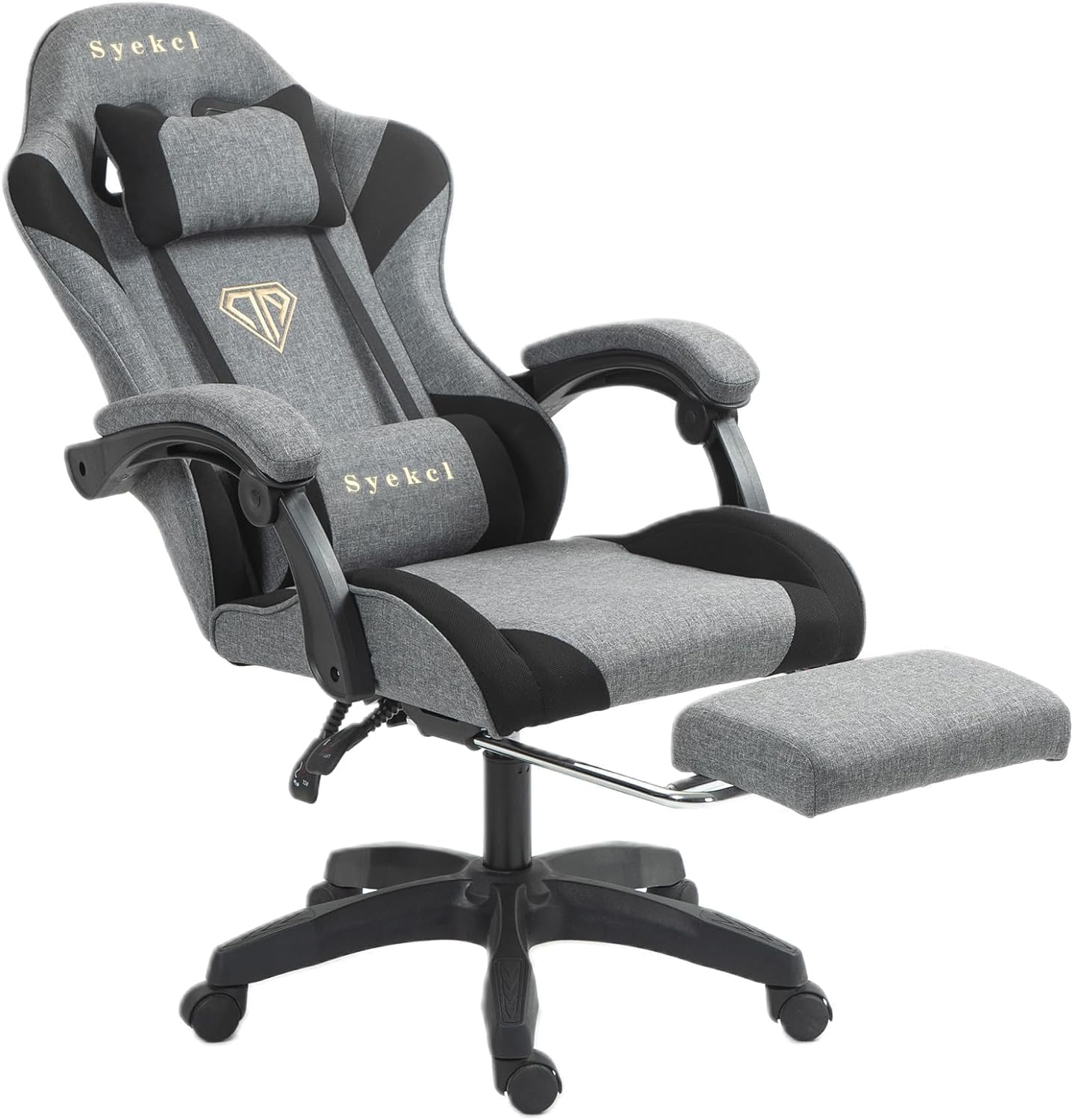 Gaming Chair Computer Chair, Ergonomic High Back Fabric Gaming Chair, Tilt and Height Adjustable Computer Chair with Neck and Massaging Lumbar Support for Office or Gaming (Linen, Grey)