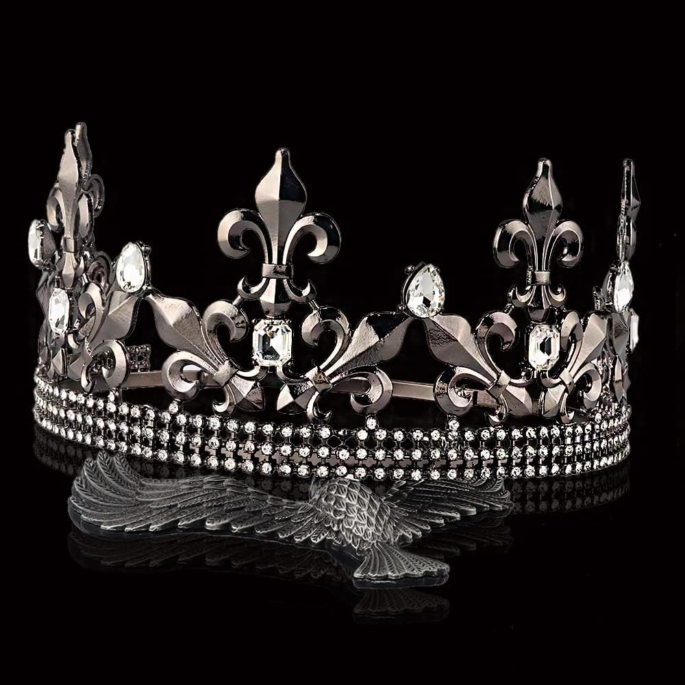 Royal King Crown Men Metal Prince Crowns Tiaras Full round for Christmas/Wedding/Prom/Pageant/Birthday Party/Photography - Black image number 5