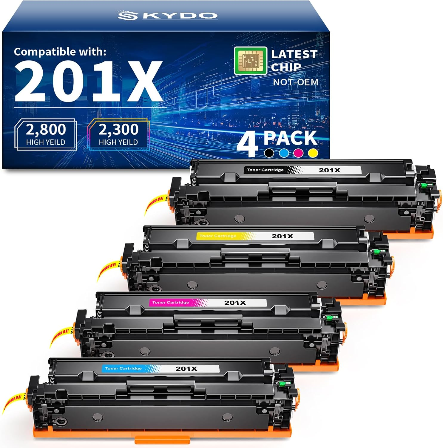 201X CF400X Toner Cartridge Replacement( with Chip) Compatible for HP 201X 201A Works with Color Laserjet Pro MFP M277Dw M252Dw M277N M277C6 M252N Printer (Black, Cyan, Magenta, Yellow)