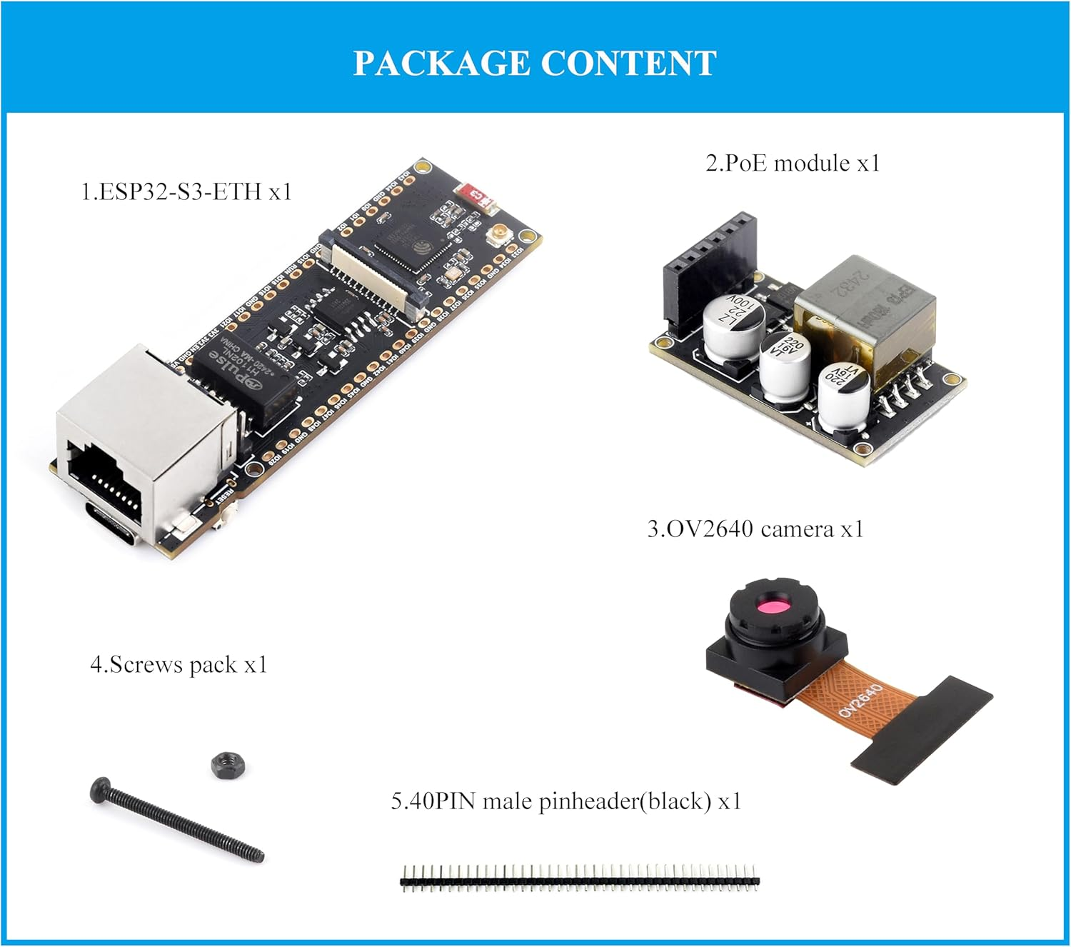 ESP32-S3 ETH Development Board, 10/100Mbps RJ45 Ethernet Port, 240Mhz Dual Core Processor, Onboard Type-C Port & TF Card Slot, Wifi & BLE & Ethernet Communication, with POE Module + OV2640 Camera image number 6