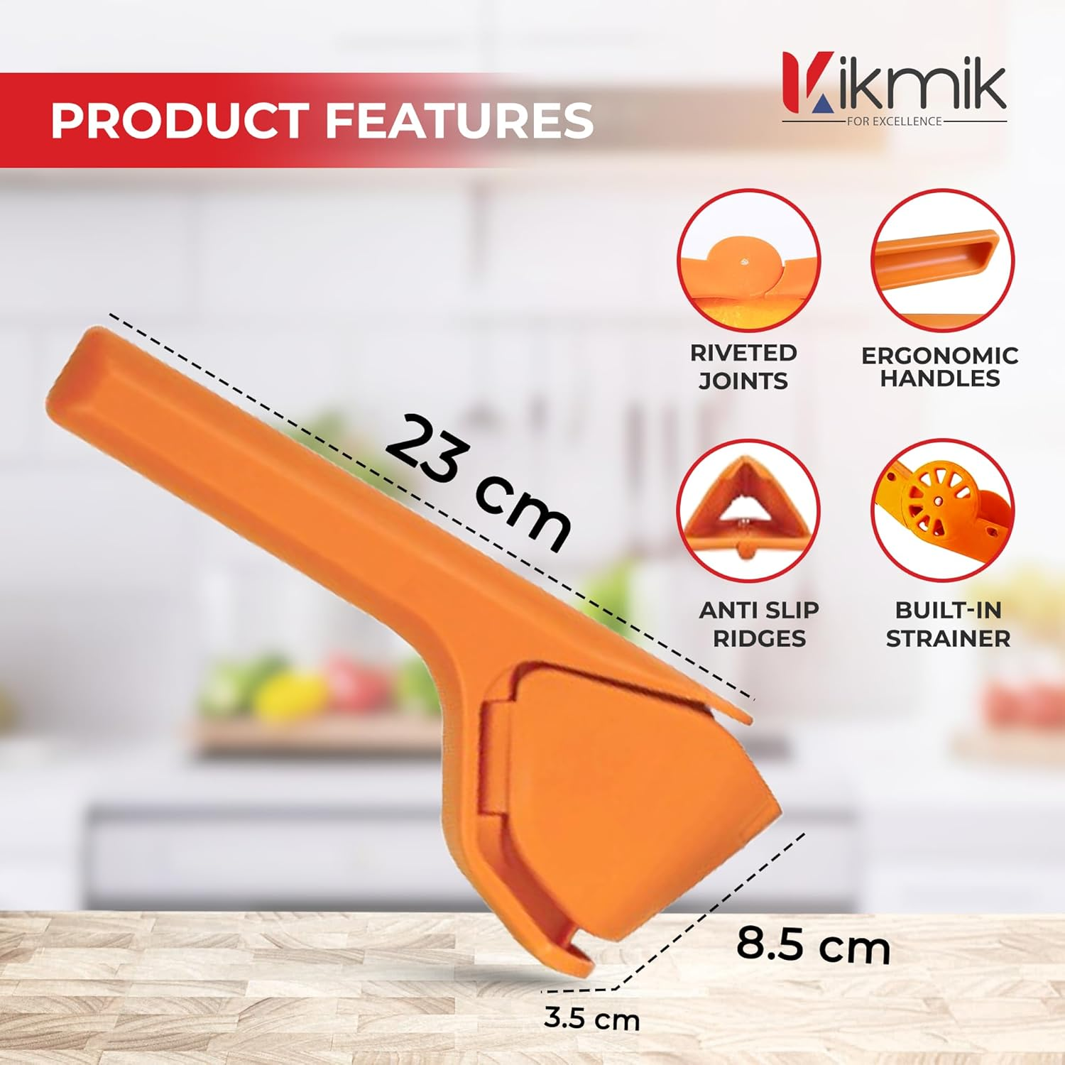 Kikmik Lemon Squeezer - Citrusease Foldable Manual Fruit Juicer: Effortless Juicing with Space-Saving Ergonomics Design &ndash; Hand Squeeze with Sideways Pivot for Maximum Juice Yield-(Orange) image number 1