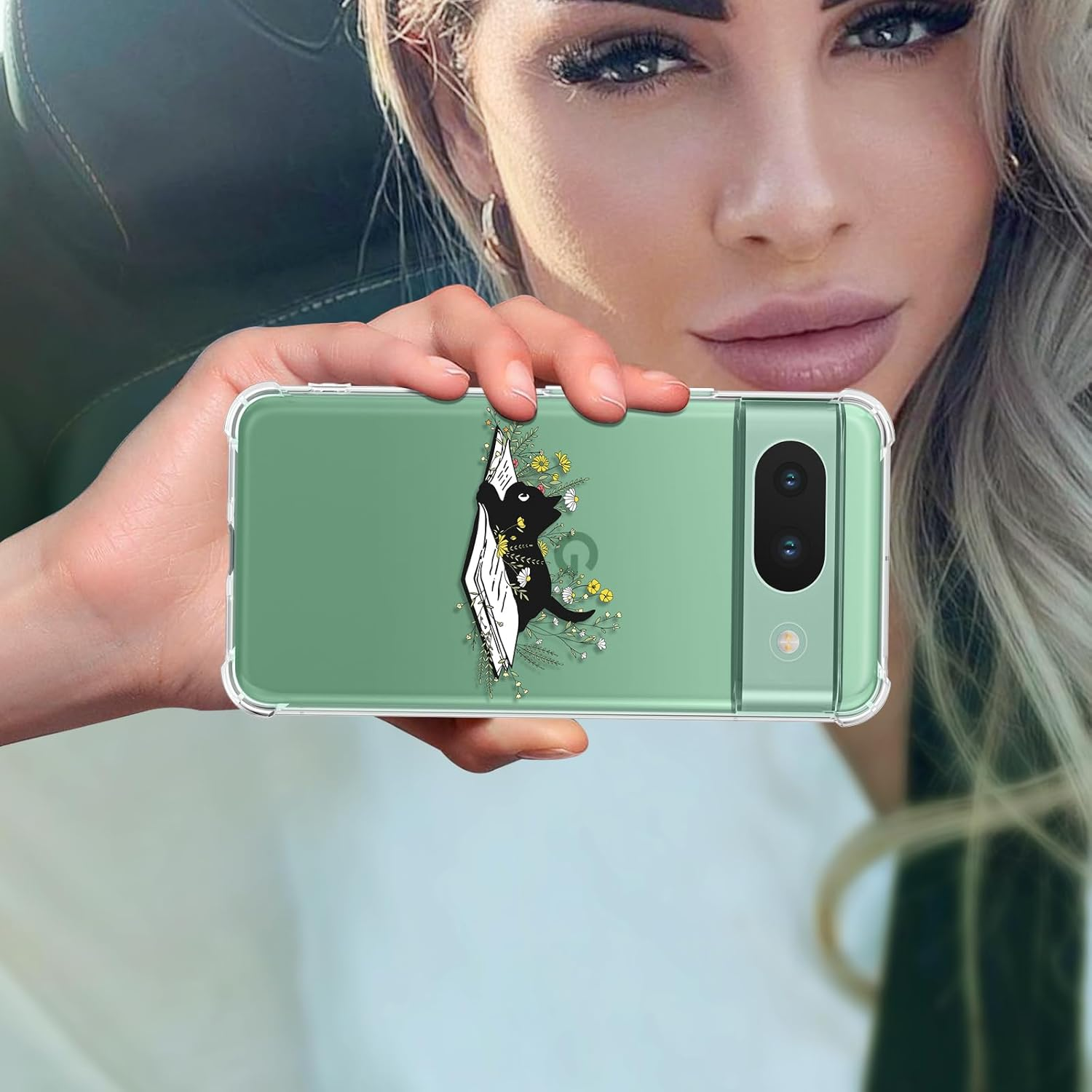 Buleens for Google Pixel 8A Case 6.1" - Clear Flexible TPU Women Cute Girls Protection Phone Cover Slim Fit Shockproof Funny Girly Unique Aesthetic Cartoon Design Pattern for Pixel 8A Phone Case, Cats image number 1