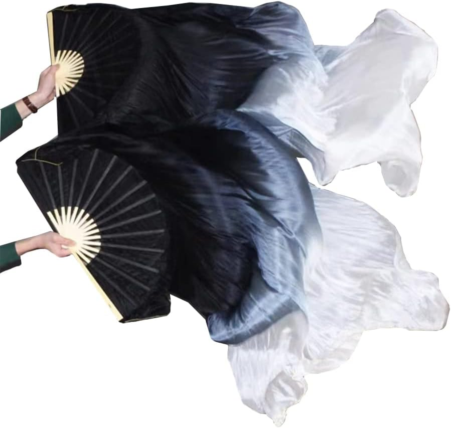 TMZAQH Women 1 Pair (Left+Right) Silk Belly Dance Fans Veil Belly Dancing Long Folding Fans Length 150 Cm Width 90 Cm