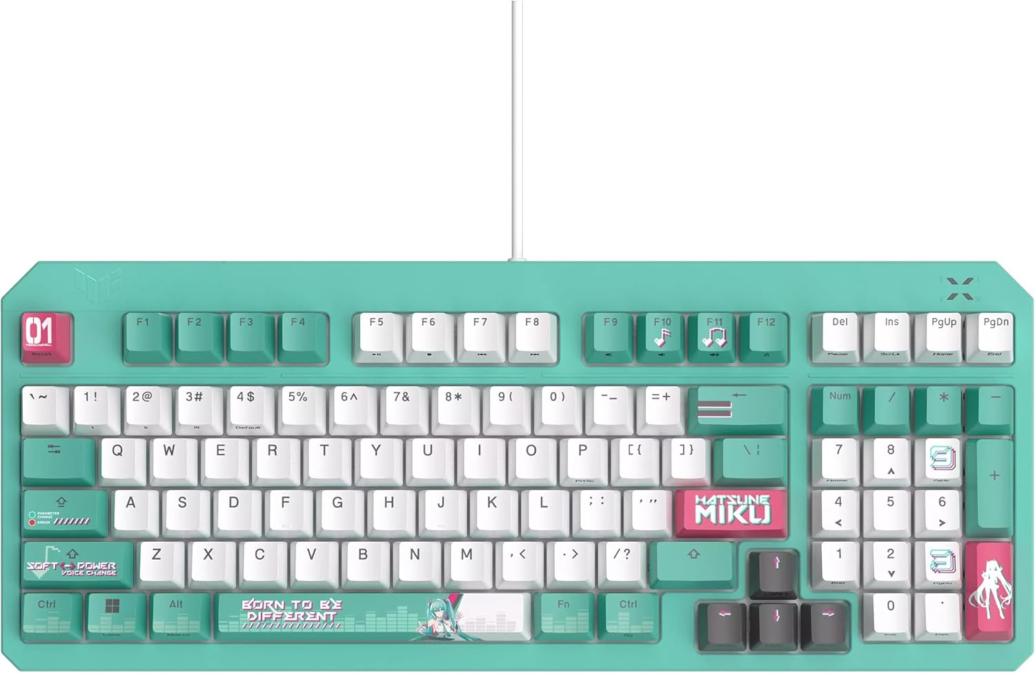 ASUS TUF Gaming K3 Gen II Hatsune Miku Edition Keyboard with Compact 97-Key Layout, Optical-Mechanical RGB Switches, Silicone-Gasket Mount, Dampening Foam, IP57 Waterproofing, a Detachable Top Plate image number 1