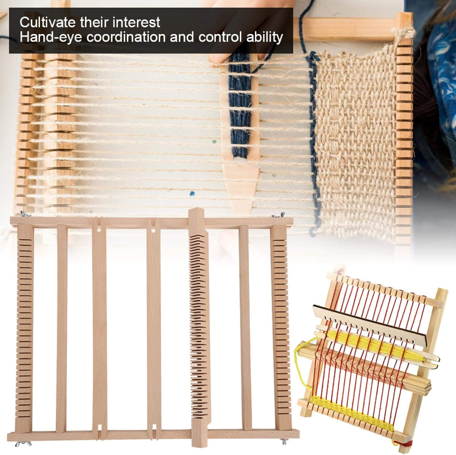 Weaving Frame Loom Kit,17.7"Hx13.8"W DIY Wooden Multi-Craft Weaving Loom Arts & Crafts Handmade Tapestry Weaver,Develops Creativity Weaving Frame Loom with Stand for Beginner image number 3