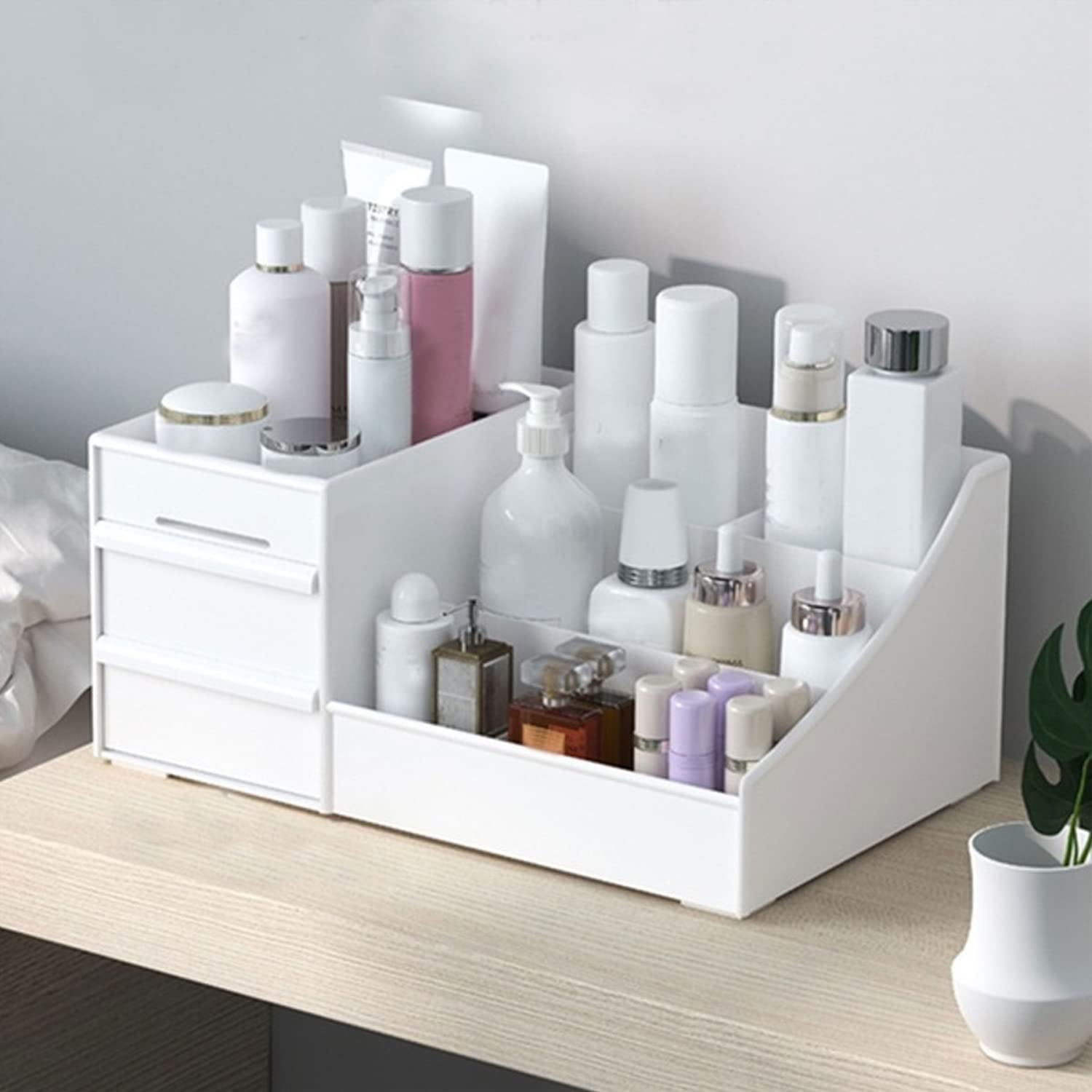 Yotsuba Clarity Cosmetic Organizer with 2 Drawers - Clear Makeup Organizer & Skincare Organizer for Bathroom & Desktop, Multifunctional Jewelry and Cosmetic Organizer Cabinet, White image number 3