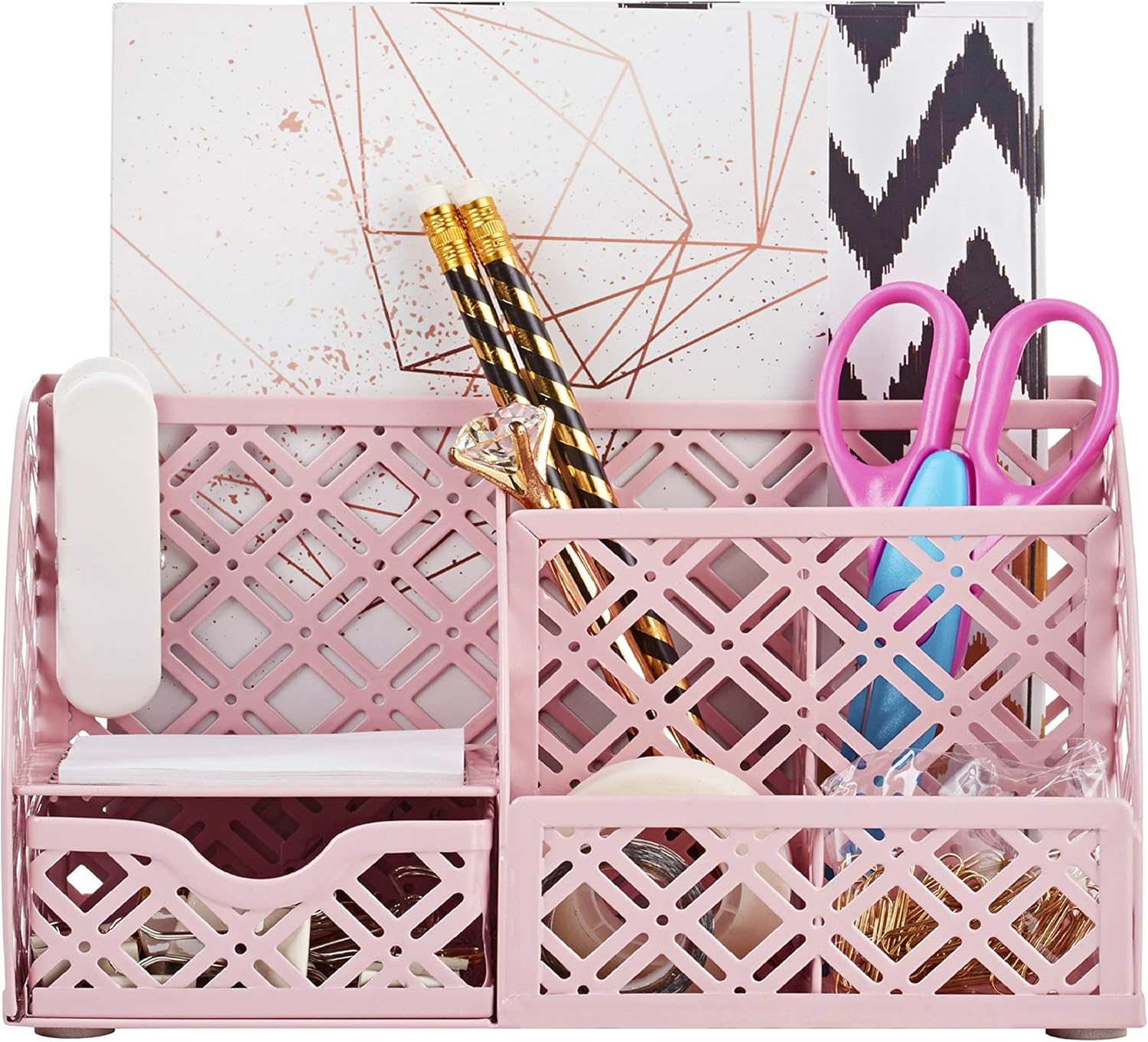 EXERZ Desk Organiser/Mesh Desk Tidy Caddy/Pen Holder/Multifunctional Organiser with 7 Compartments (Light Pink) - Turquoise image number 7