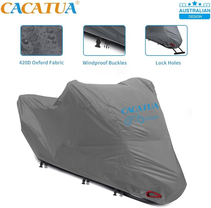 Motorcycle Cover, CACATUA Season Motorcycle Cover 100% Waterproof, Professional for Heavy Motorcycle/High-End Motorcycle,Dustproof Outdoor Sun Protection Universal with Lock Holes, Storage Bag, M image number 2