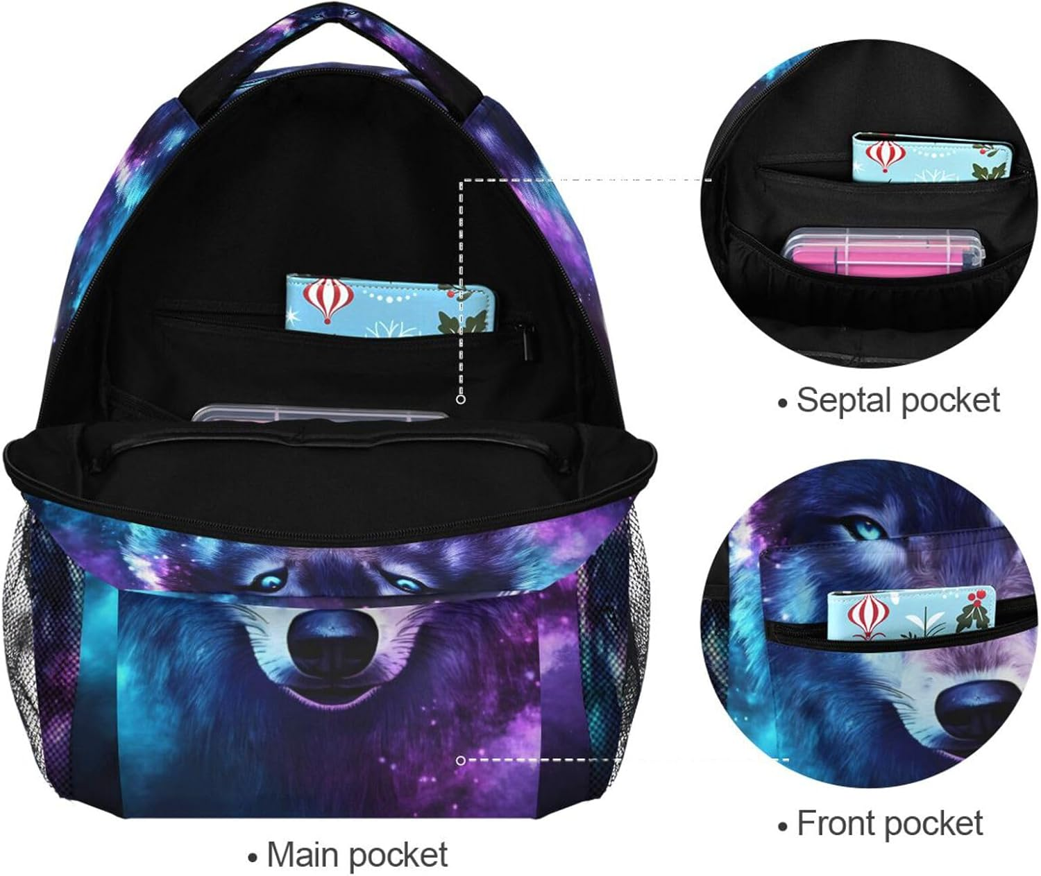 QGBYMX Wolf Portrait Galaxy Backpack for School Girls Boys - Book Bag Laptop Travel Backpack Daypack S image number 3