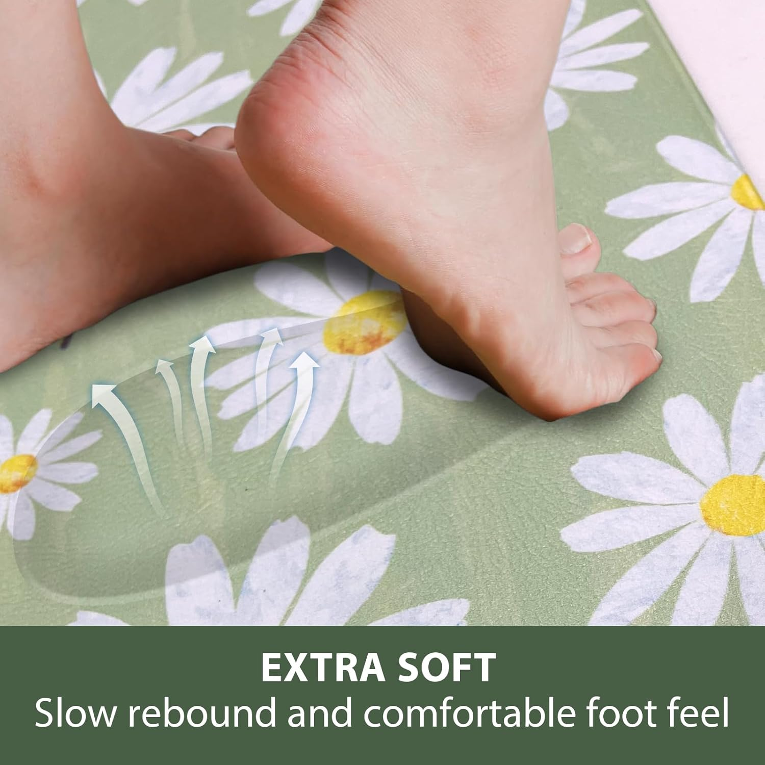 Colorful PVC Kitchen Mats, Non Slip Kitchen Mats for Floor Cushioned Kitchen Rugs and Mats, Waterproof Toilet Mat for Kitchen,Home, Bathroom,Floor,Sink,Laundry (Green Flower, 55 * 60Cm) - Colorful Pattern image number 4