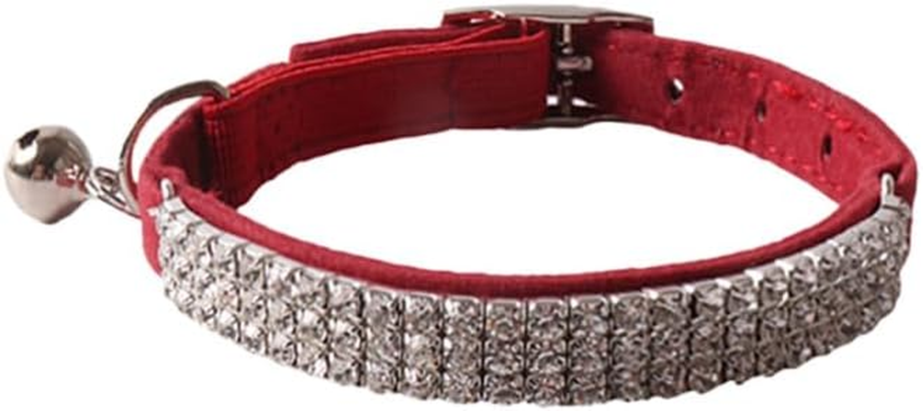 Cat Collar Rhinestone Jewelry PU Leather Suede Adjustableelastic Strap Kitten Puppy Bling Diamante Collar (Red, 1.0 * 28CM) image number 6