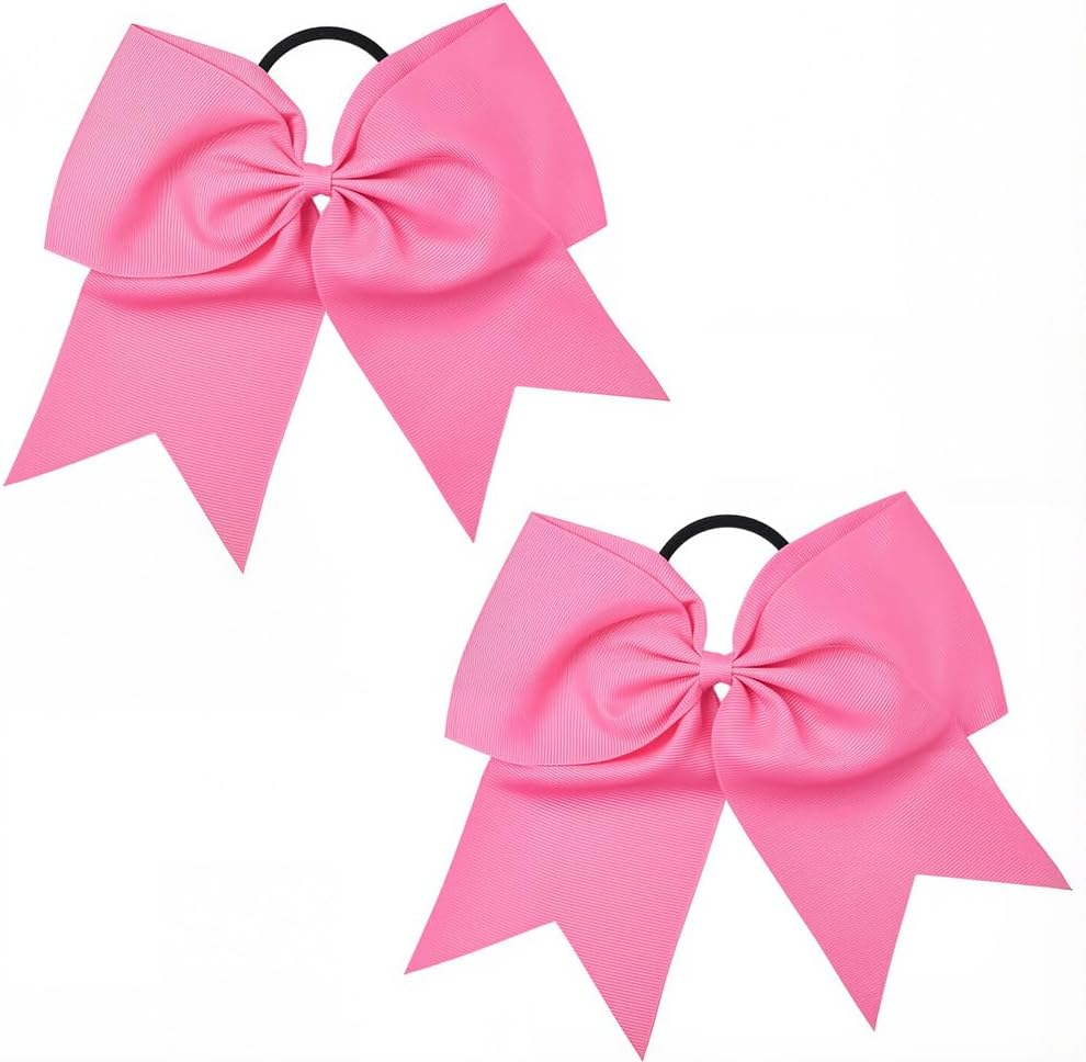 SUNNYCLUE 1 Box 2Pcs Pink Pony Tail Bows Hair Bow Ties Coquette Cute Hot Pink Large Jumbo Cheerleading Bows Knot Pony Tail Hairties Band for Women Sports Softball Cheer Hairs School College Supplies image number 6