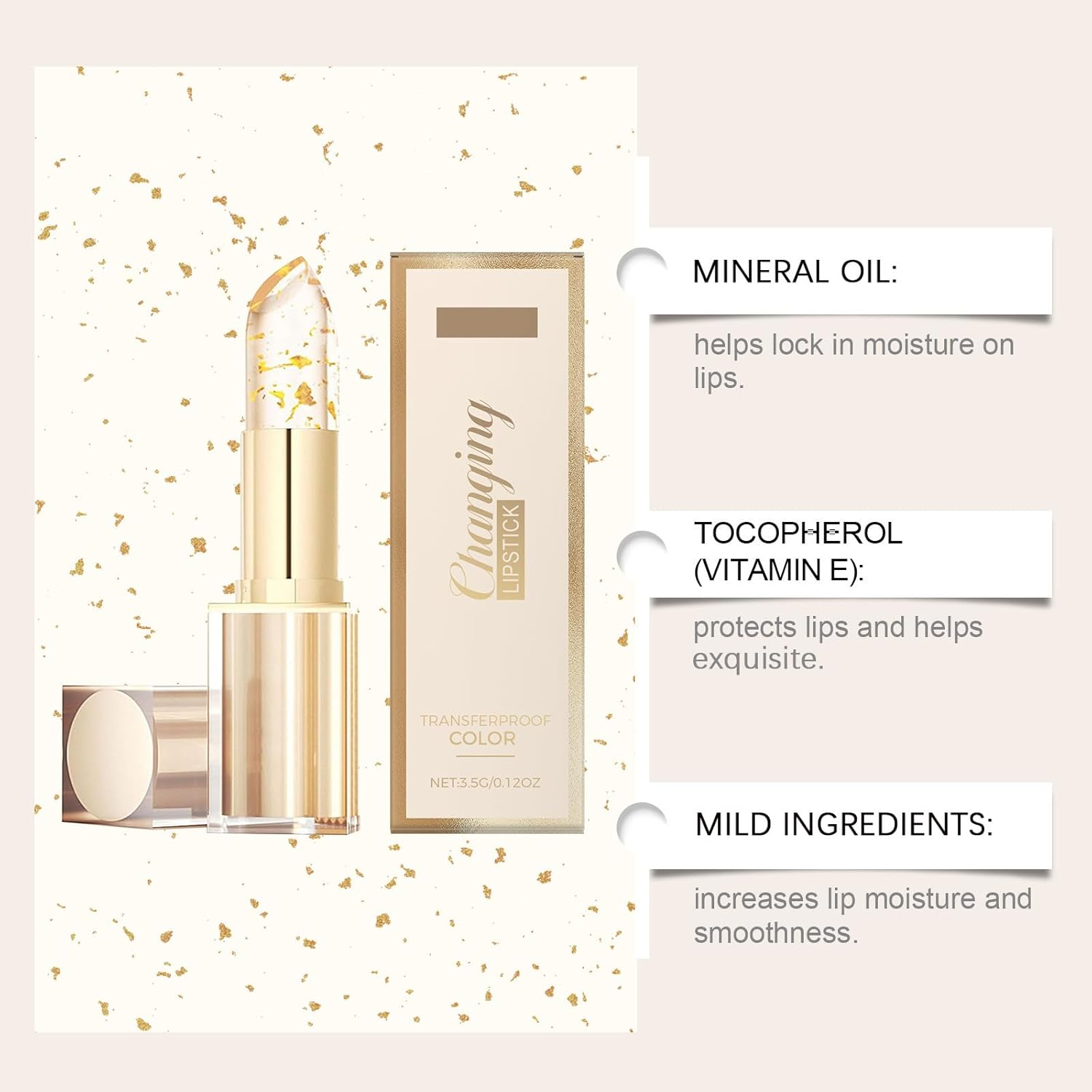 Fenvio Lipstick,Transfer Proof Colour Changing Lipstick,Gold Crystal Lipsticks Colour Changing,Glossy Shine Lips Balm for Women,Transfer Proof & Hydrating Lip Gloss,Plump Lip Makeup Women (2 PCS) - 3 Pcs image number 7