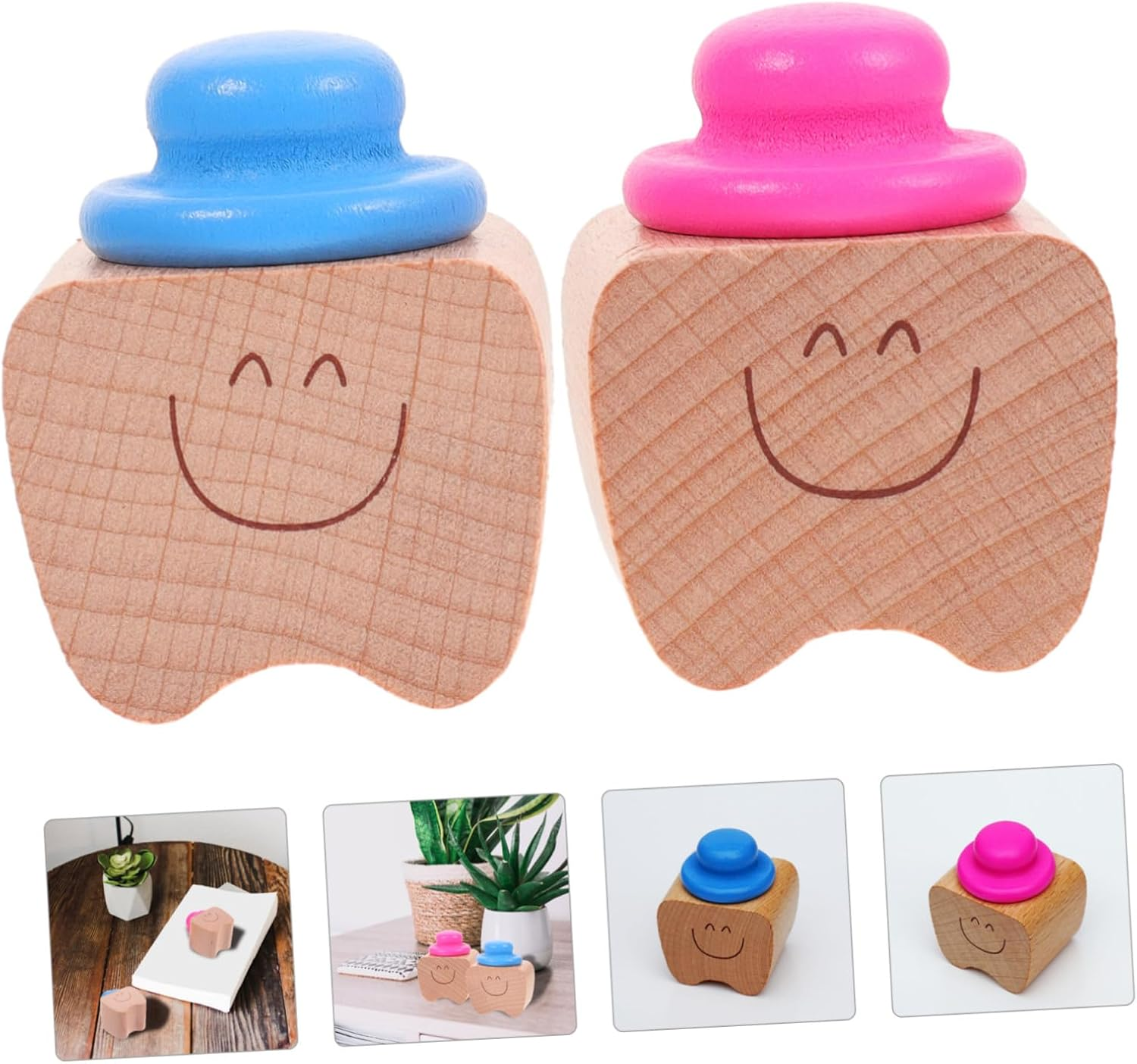 Baby Teeth Wooden Keepsake Box for Boys and Girls Infant Tooth Storage Organizer 2Pcs Blue and Rose Pink Containers for Nursery or Travel image number 5