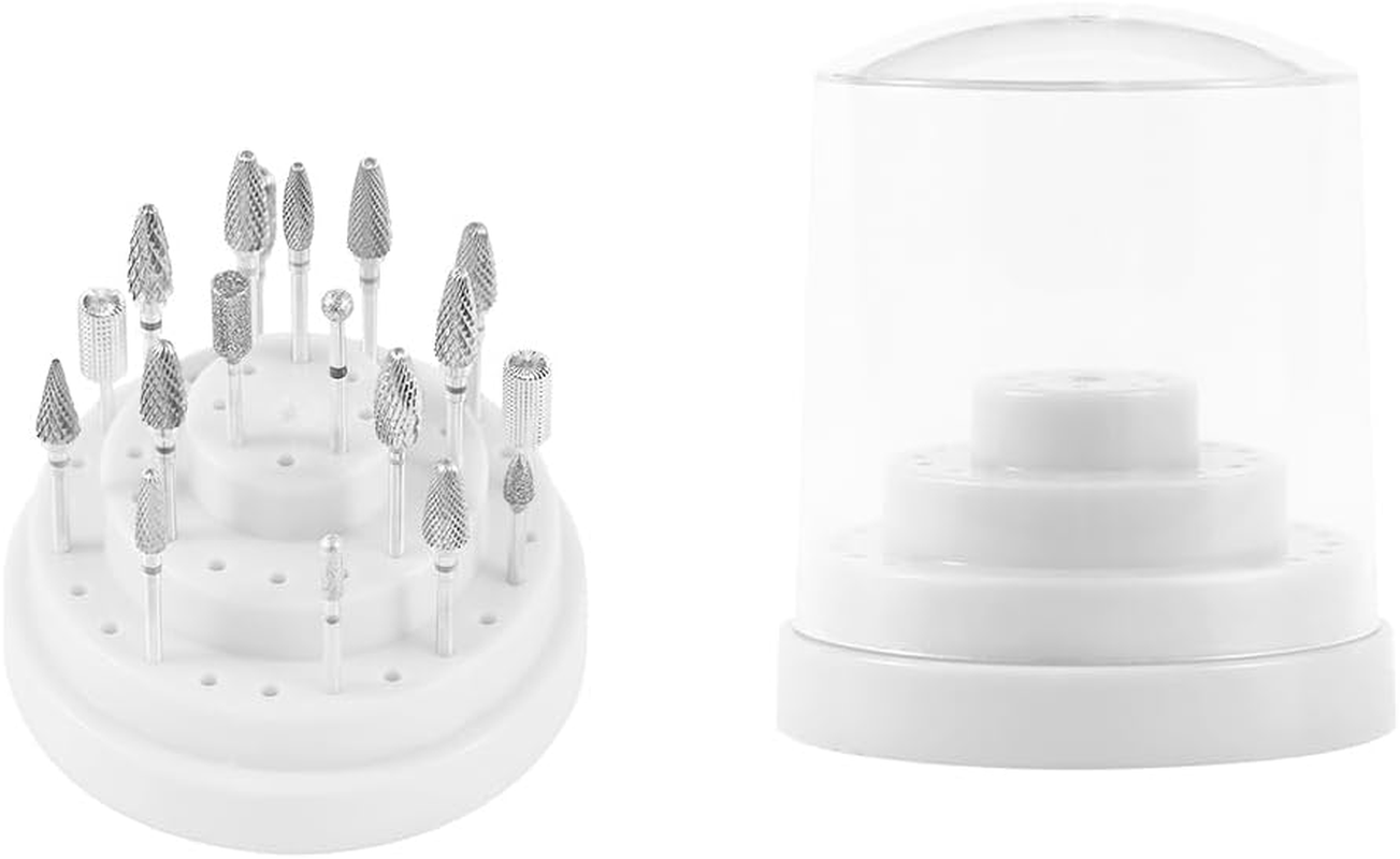 Lurrose 48 Holes Nail Manicure Bit Holder Drill Organiser Display Box Case for Nail Polishing Machine (White) image number 5