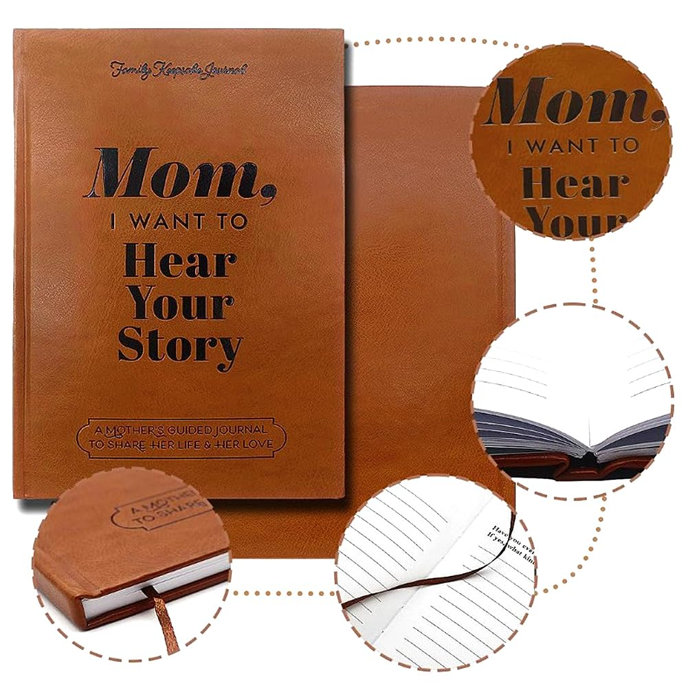 Geli I Want to Hear Your Story, a Father'S or Mother Guided Journal Book to Share His/Her Life Story Journal, Dad/Mother Journal Book with Durable Leather Wrapped, Portable Journal School Supplies (Mom-Brown) image number 1