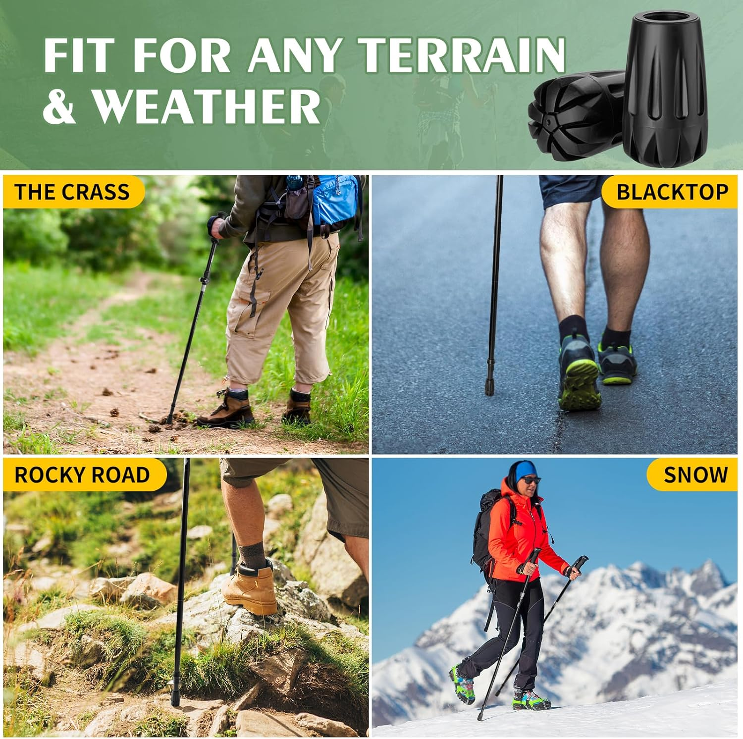 Durable Replacement Rubber Tips for Trekking Poles - Universal Anti-Slip Hiking Stick Caps - Shock Absorbing Pole Accessories - Fits 11Mm Standard Poles - Set of 6 image number 3