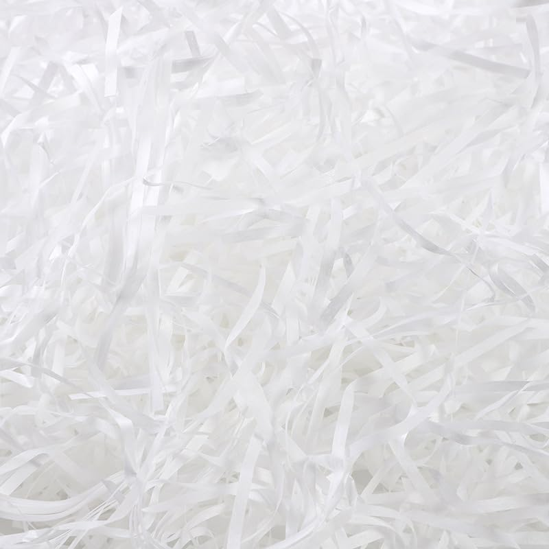 LORJE Raffia Grass Shredded Tissue Paper, Filler for Wrapping Gifts, Easter Basket Filler,Basket Shreds Crinkle Paper Party Gift Packaging Filler (Milky White)