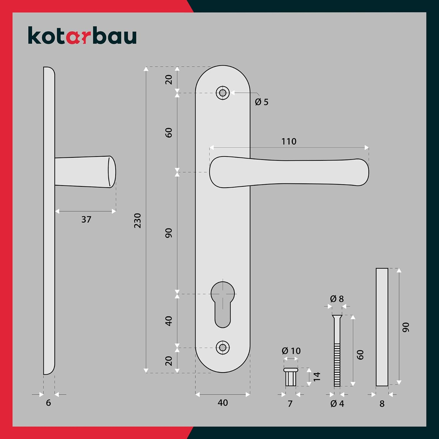 KOTARBAU&reg; Door Handle 90 Mm Right Left for Profile Cylinder Gold Door Fitting Door Handle Door Handle Set Room Door Latch Aluminium image number 3