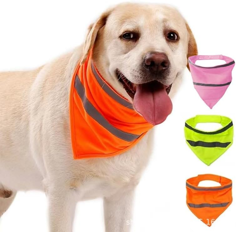 2-Piece Set of Pet Triangle Scarves, Dog Neck Reflective Light Drool Scarves, Pet Scarves (Fluorescent Green+Orange Red, L) image number 5