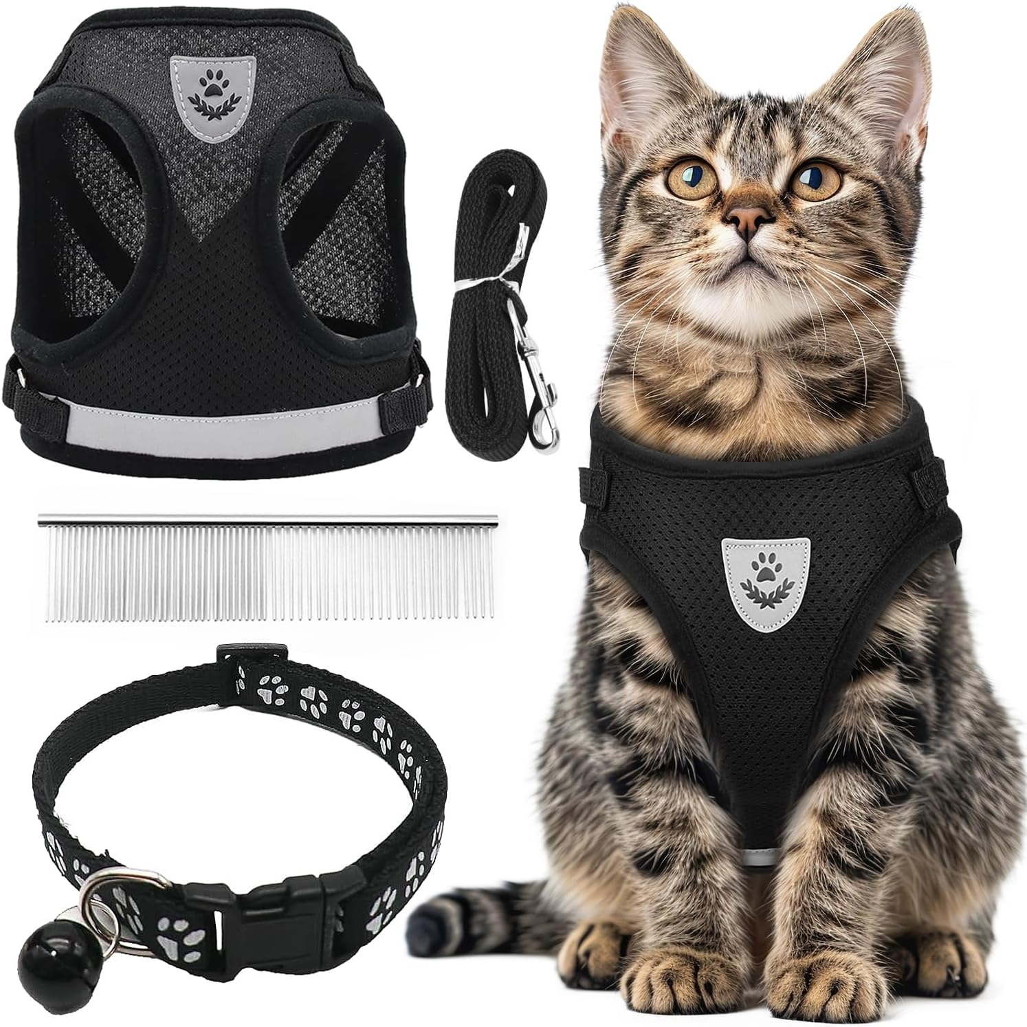 CUEMOON Dog Harness and Leash, Breathable Adjustable Harness, Reflective Harness for Puppies, Cats and Kittens (M) image number 2