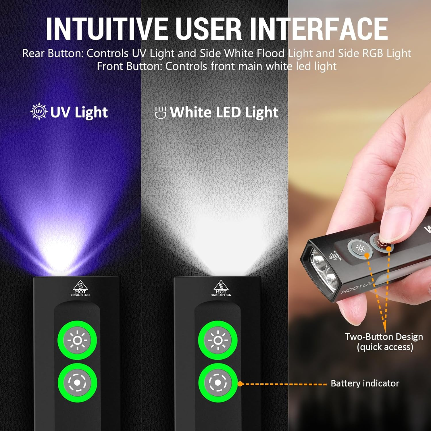 Wurkkos HD01 UV Flashlight,1200 Lumens 365Nm UV Light RGB Light Rechargeable Flat Flashlight,Edc Flashlight for Presentations,Pet Interaction,Emergency,Magnetic Flashlight for Outdoors,Work,Emergency image number 1