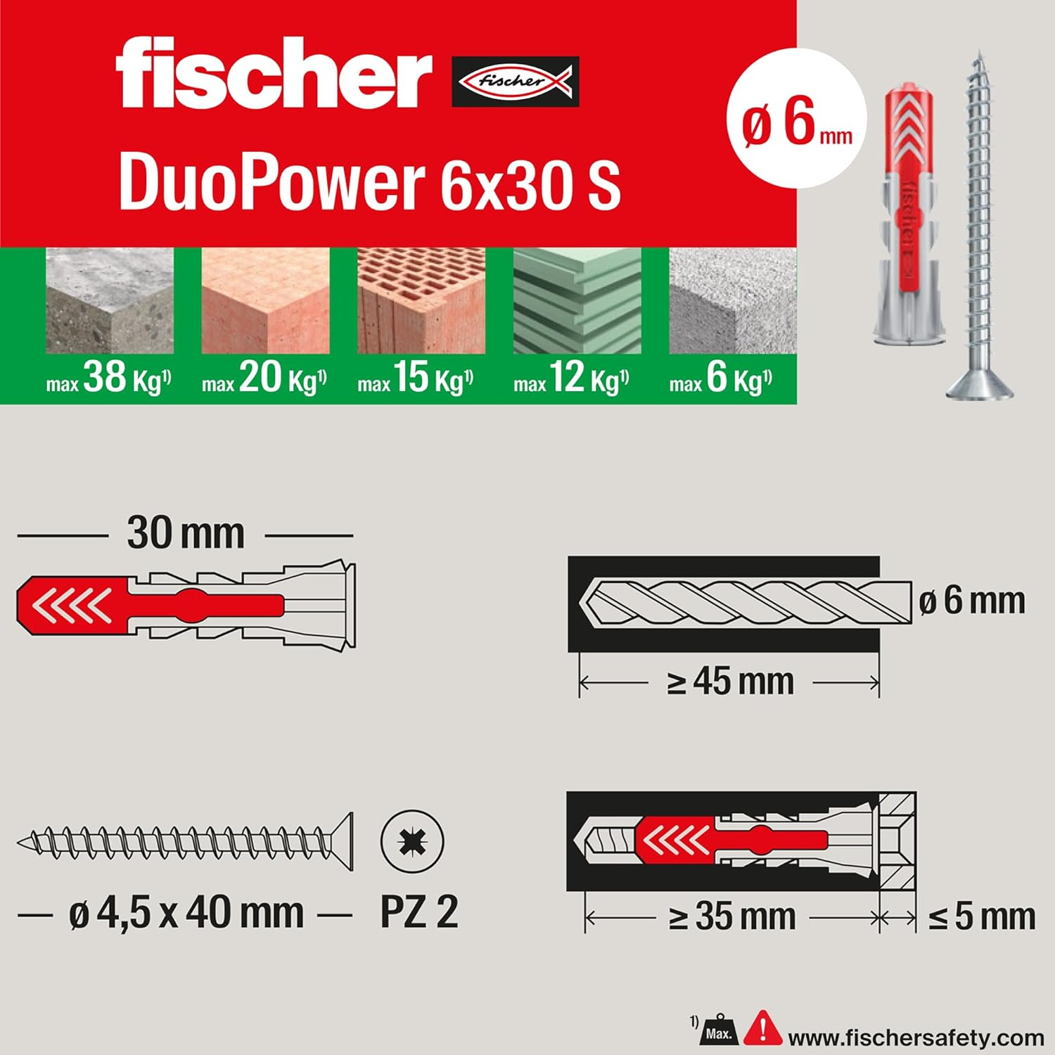 Fischer 544546 Duopower Universal Dowels Kit with Screw, &lrm;Transparent image number 3