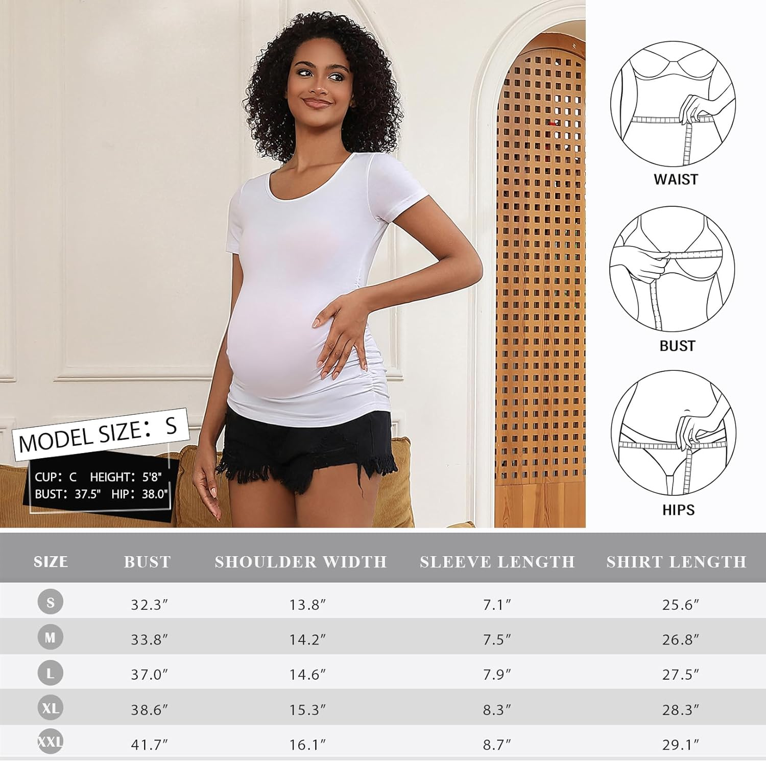Bhome Maternity Shirt Short Sleeve Tshirt Summer Layering Pregnancy Tee image number 2