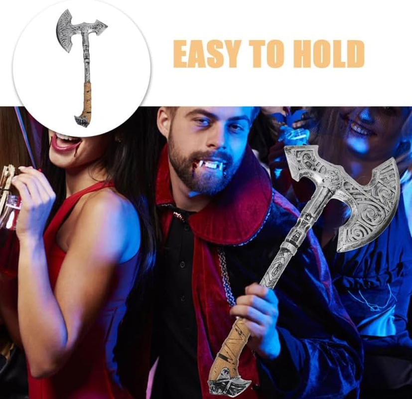 PACKOVE 2Pcs Ax Prop Battle Warriors Knight Costume Cosplay Axe Dwarf Horror Props Halloween Horror Props Foam Axes Cosplay Costume Trick Plastic image number 5