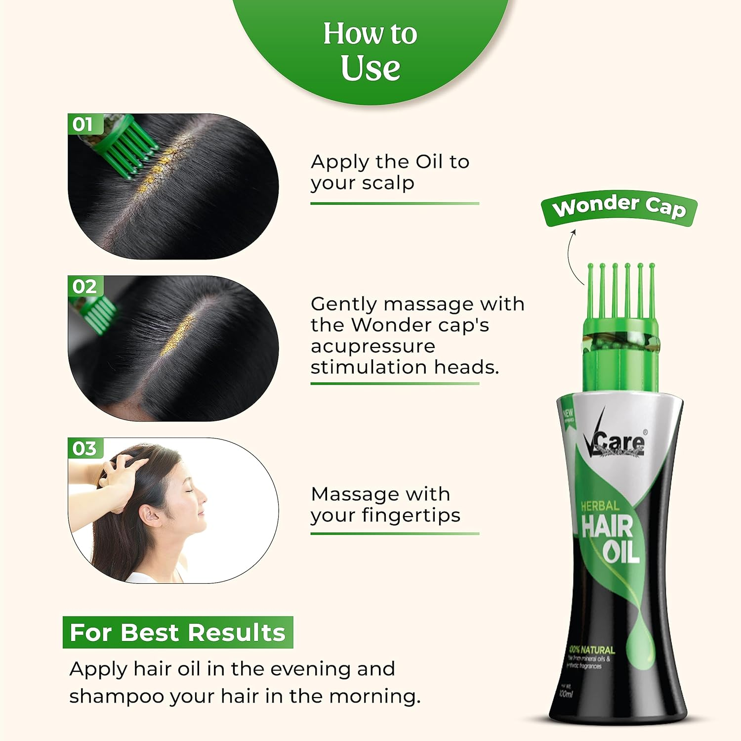 Vcare New Improved Herbal Hair Oil with Wonder Cap (100 Ml, Pack of 2) image number 3