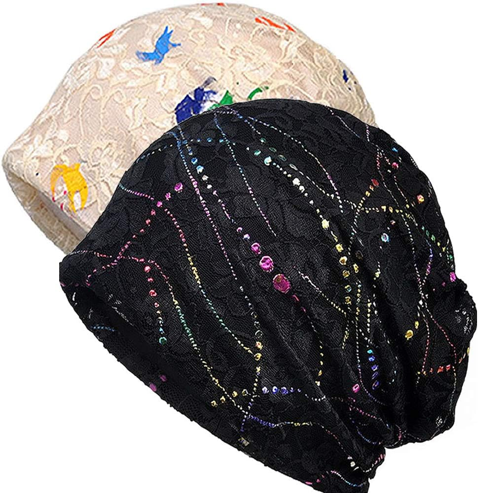 Maxnova Womens Cotton Beanie Lace Turban Soft Sleep Cap Chemo Hats Fashion Slouchy Hat
