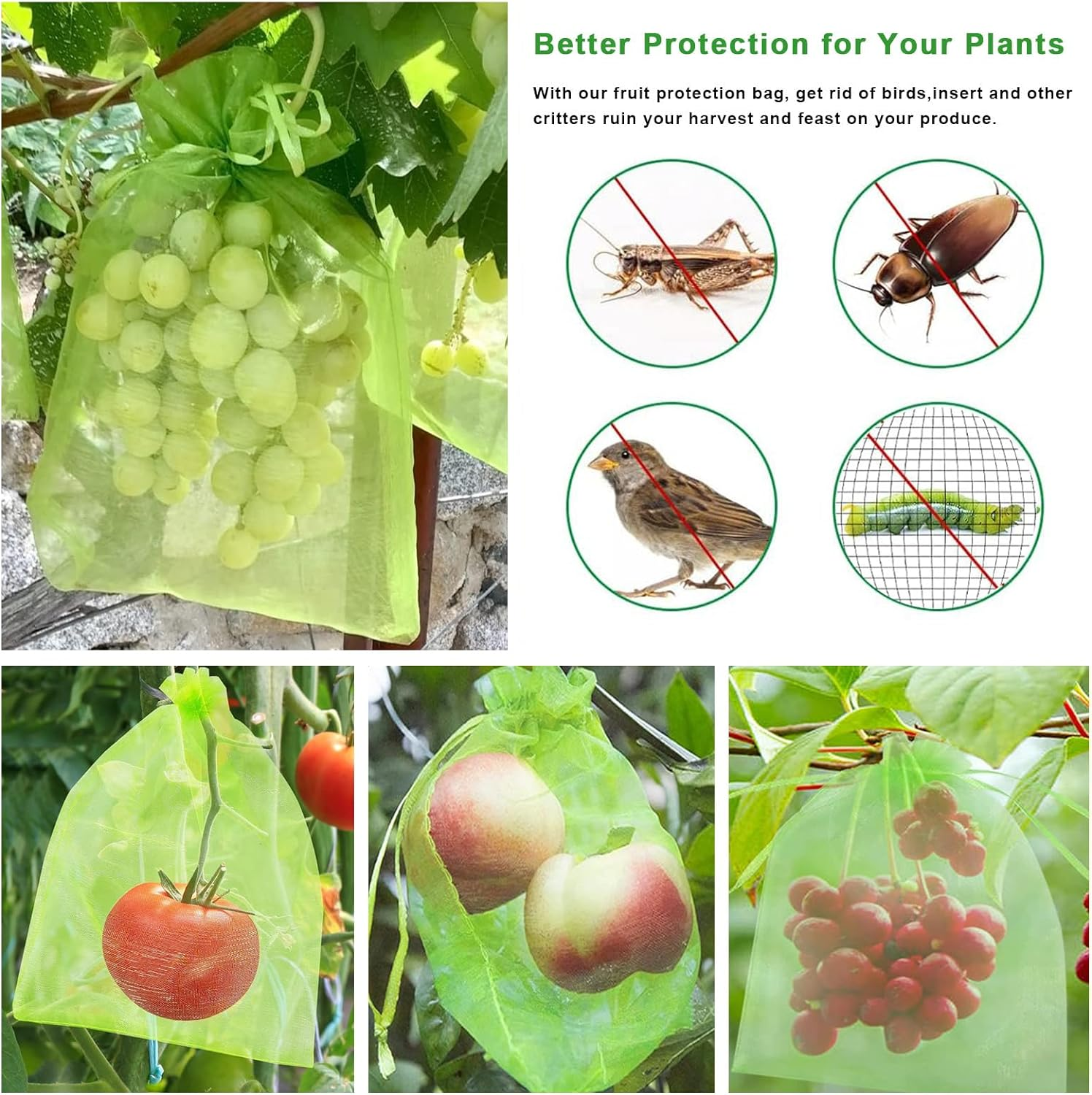 30Pcs Fruit Protect Bags,Reusable Mesh Garden Netting Protection Bag with Drawstring for Plants Vegetables Fruit Flower 8 Inch Width 12 Inch Length image number 1