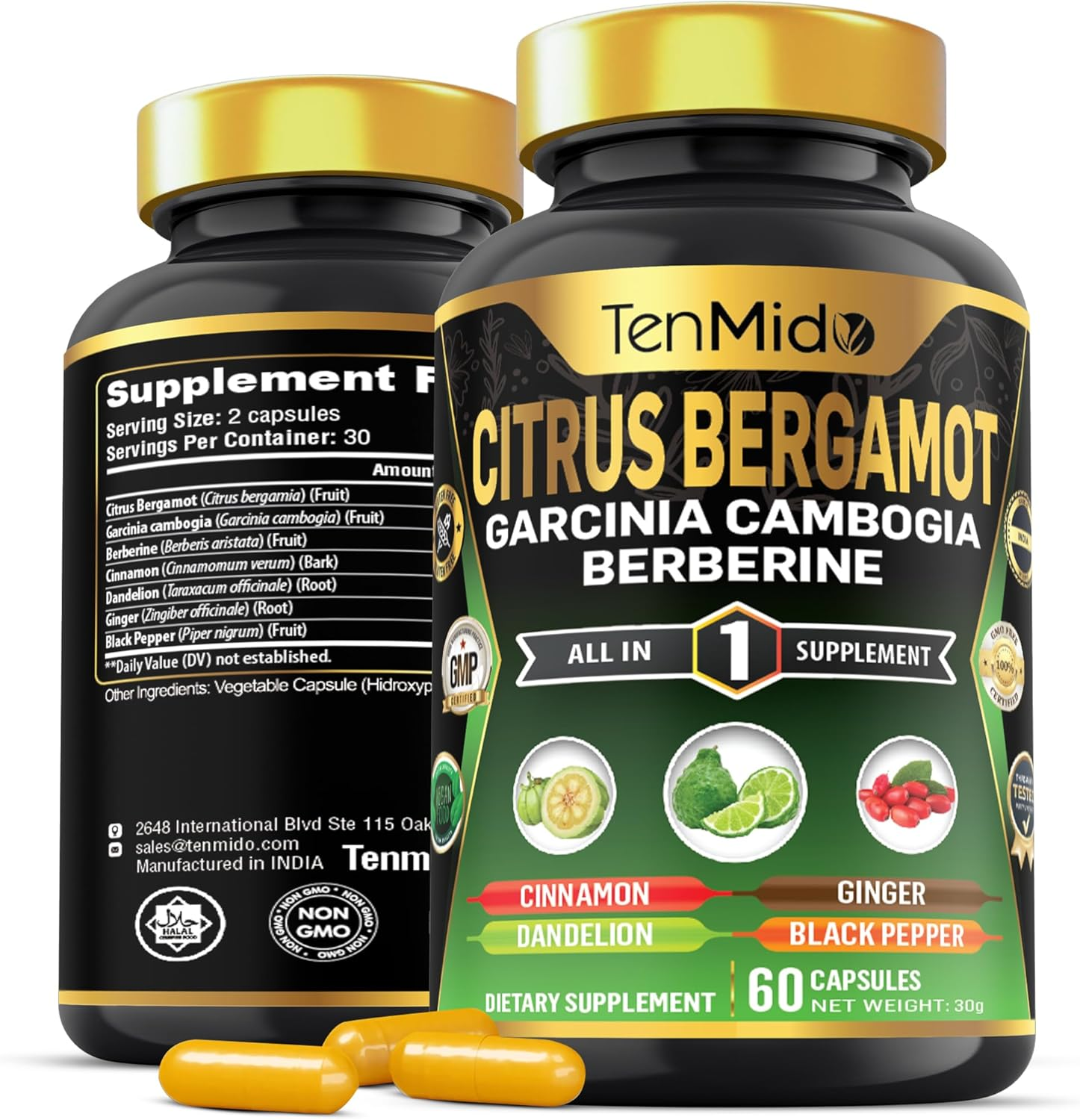 Citrus Bergamot Supplement - Blend with Garcinia Cambogia, Berberine, Cinnamon & More - Body Management, Overall Wellness Support - 60 Vegan & Non-Gmo Capsules image number 6
