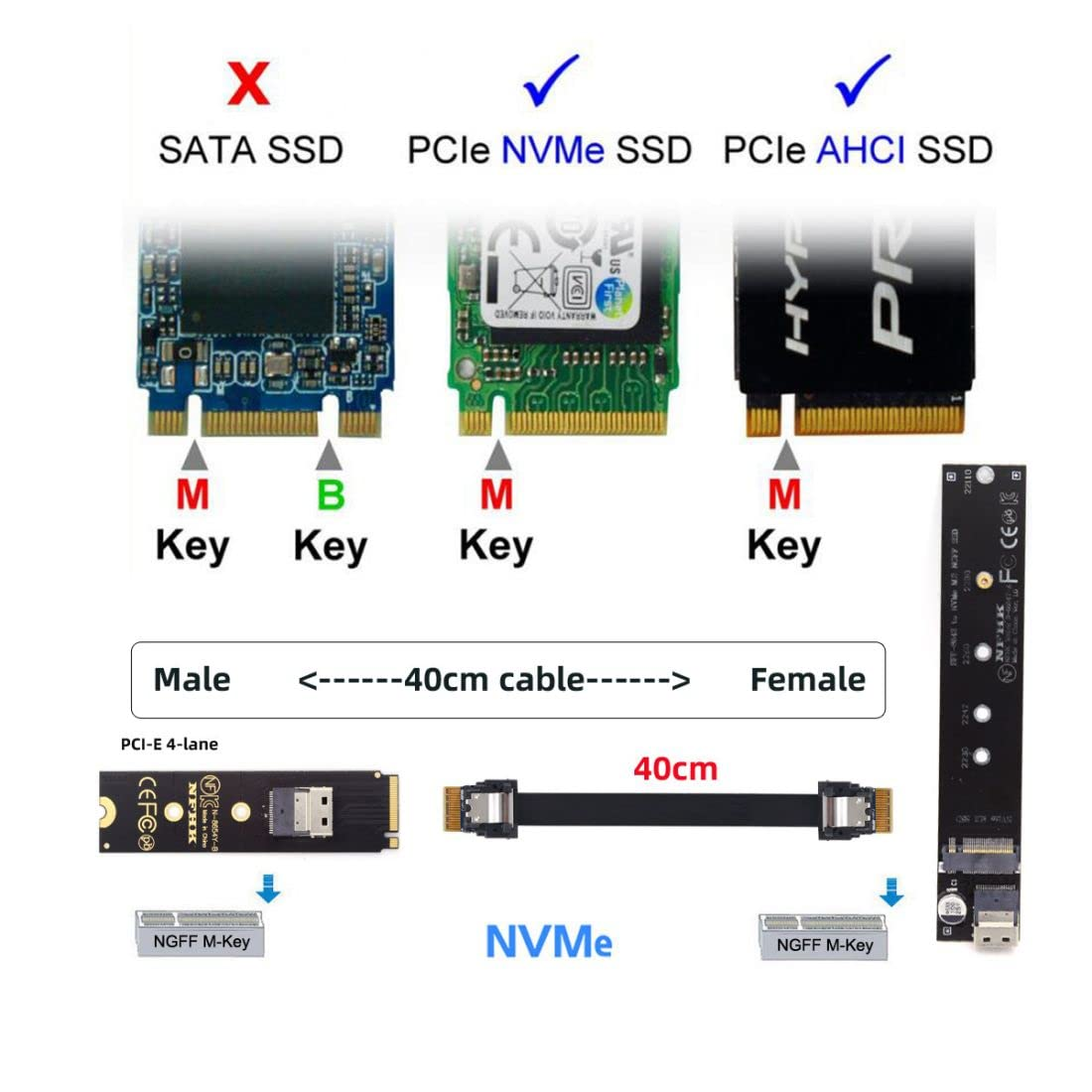 Chenyang CY M.2 NVME NGFF M-Key SSD Male to Female Extension Cable 40Cm with SFF-8654 Connector Adapter for Mainboard SSD 2280/22110 image number 2