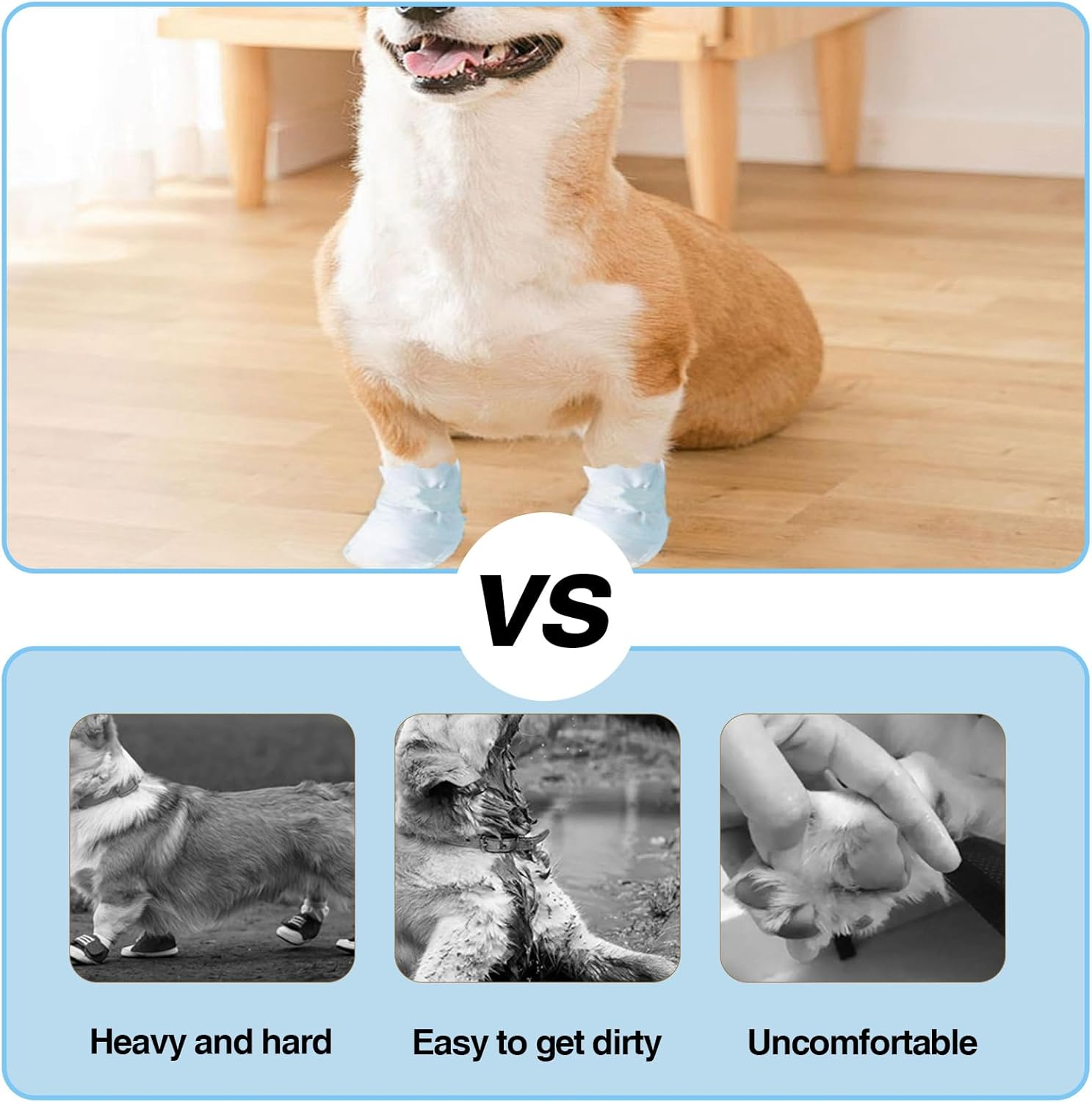 Disposable Dog Shoes for Small Dogs, Pet Shoes with Adjustable Adhesive Bandage, Dog Shoes and Paw Protector, Medium Pack of 20 image number 5