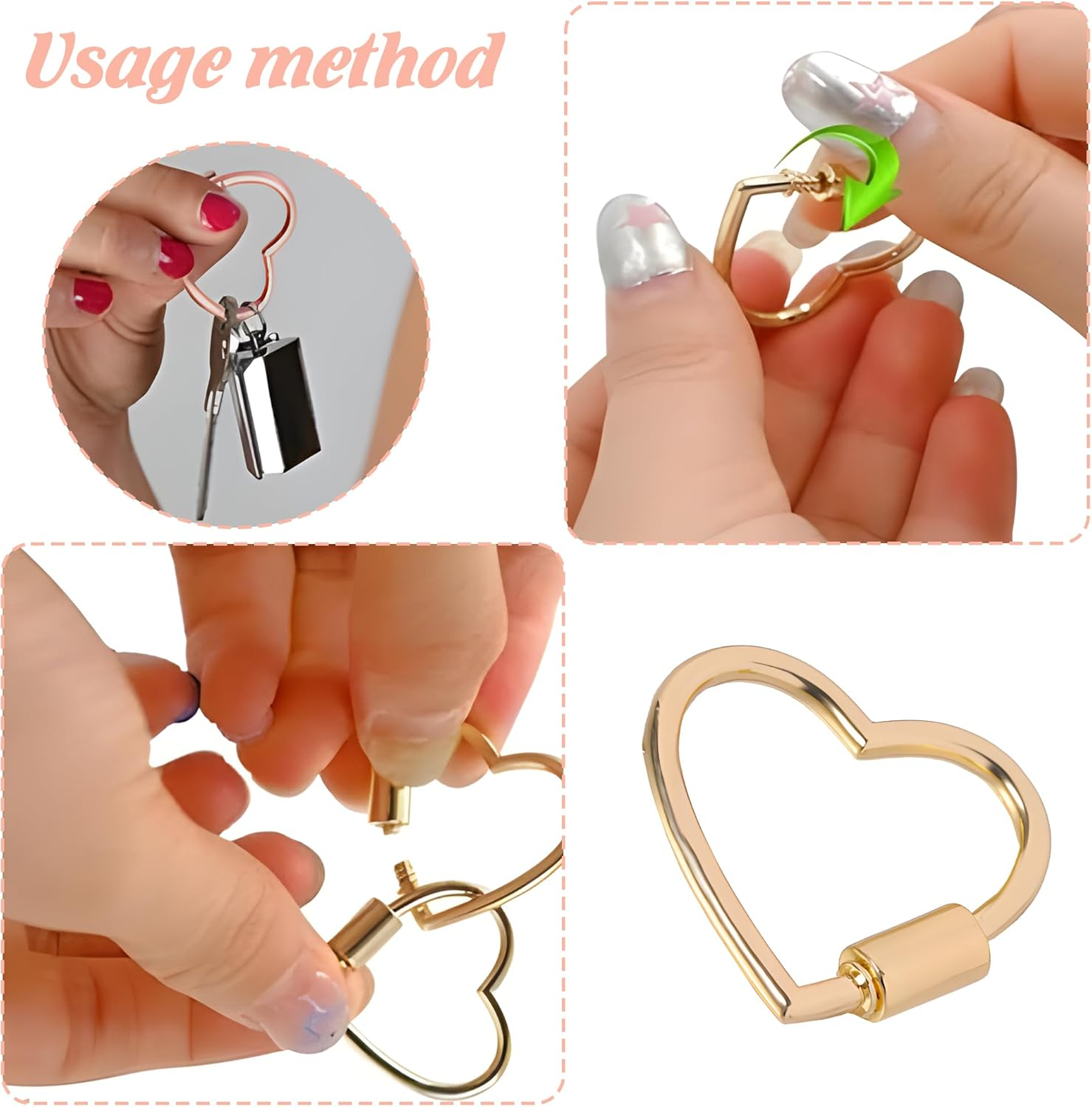 Heart Shaped Key Ring Set - 8 Pcs Cute Carabiner Keychain Clips with Heart Design, Durable Mini Metal Carabiner Clip for Keys, Hiking, Pets & Daily Use, Smooth Spring Snap Hooks for Outdoor Lovers