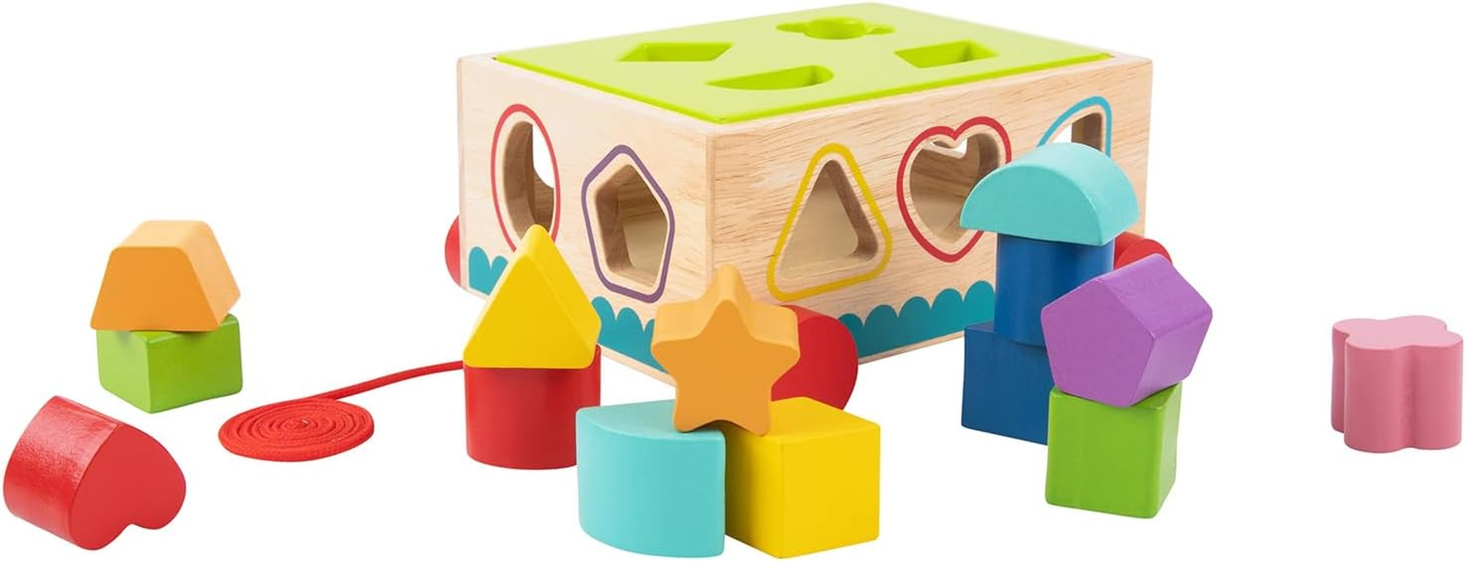 Tooky Toy Woode Shape Sorter Pull along Cart with Wooden Blocks Toddler Toy image number 6
