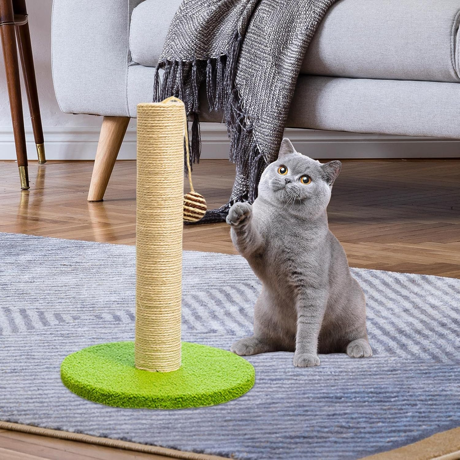 Cat Scratching Post for Indoor Cats, Sisal Rope Scratchers, Cat Scratch Post for Small & Large Cats, Cat Post with Dangling Ball Toy image number 2