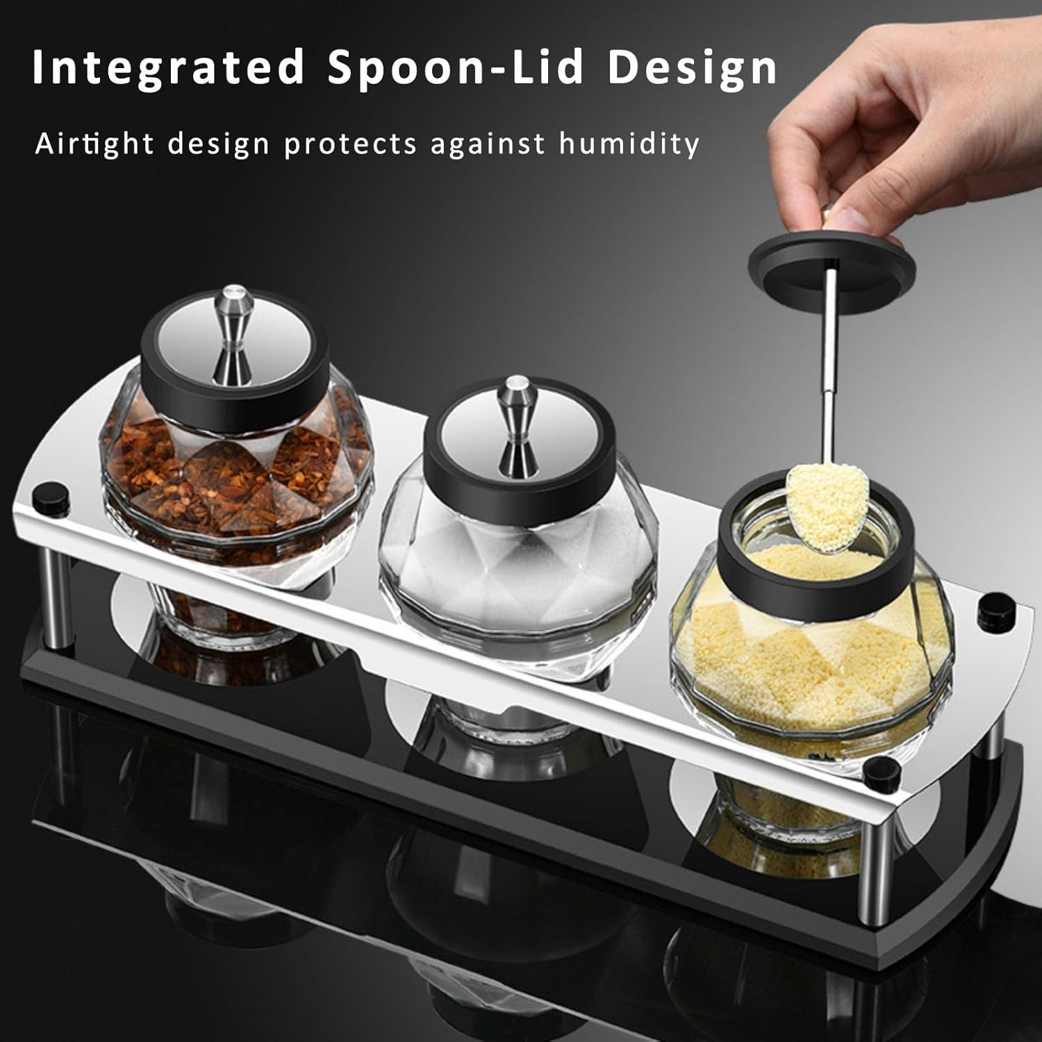 RAXCO Glass Condiment Containers Set,Spice Containers with Adjustable Spoons,250Ml Sugar Salt Container Kitchen Accessories image number 6