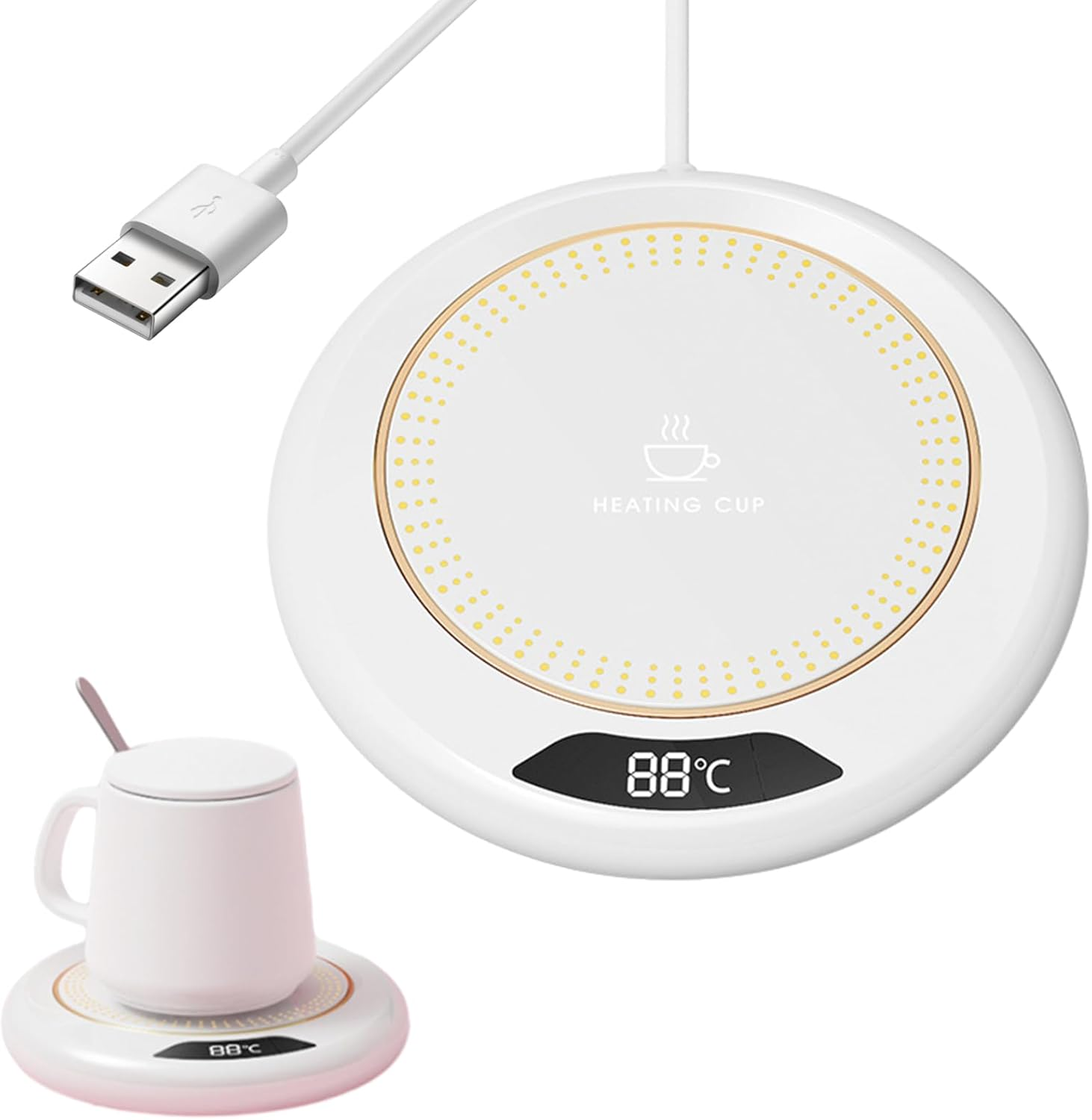 Cup Warmer, 3 Levels Temperature Smart USB Heating Coaster 20W, Electric Warming Drink Heater for Tea Milk Table Kitchen Dining Room Bar Candle