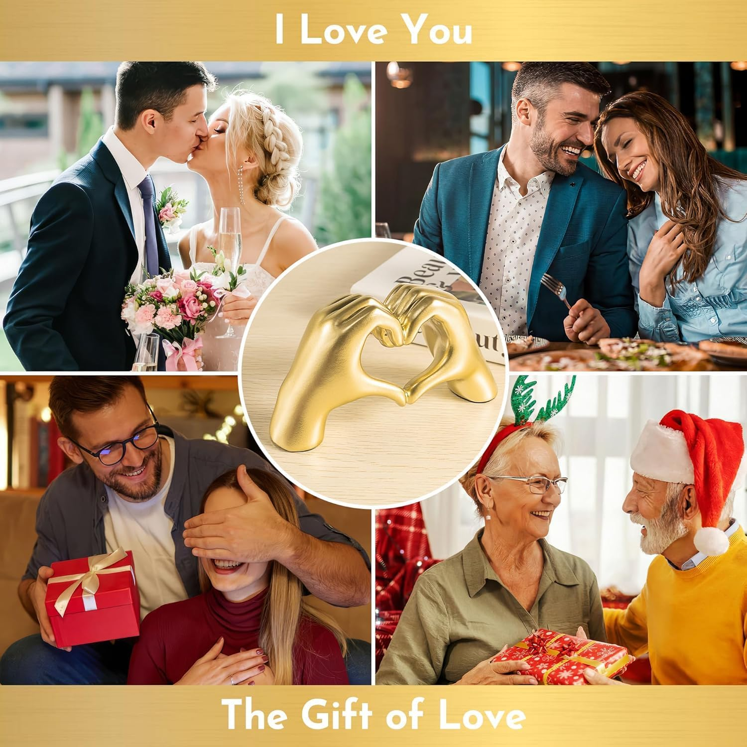 Heart Hands Sculpture, Gold Shelf Decoration Aesthetics for Room Bookshelf Coffee Table Dining Table Centerpiece, Birthday Gift and Memorial for Women, Girlfriend Girls Mom image number 5