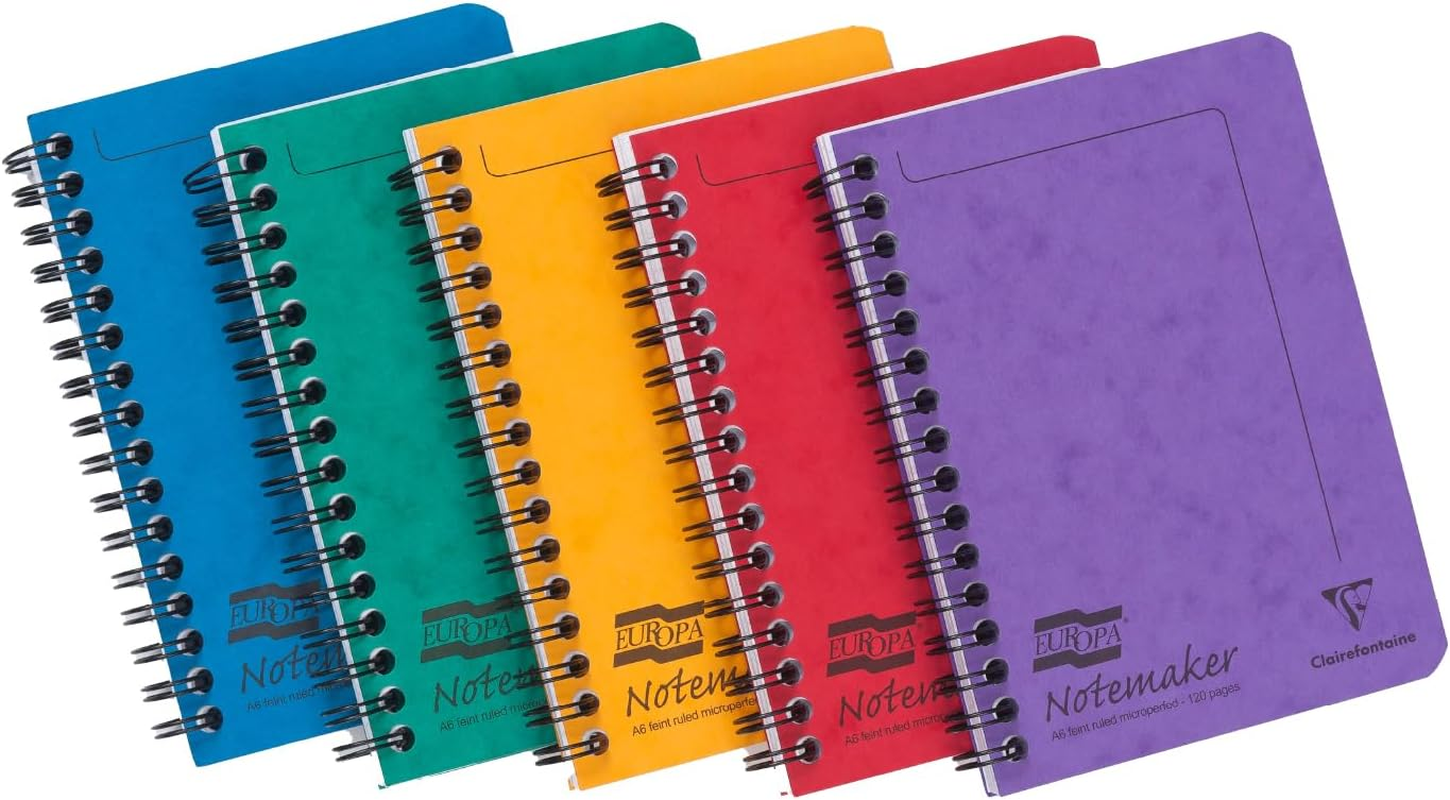 Clairefontaine 'Europa' Wirebound on Side Notemaker, A5, Lined, 120 Pages - Assorted a Colours (Pack of 10)
